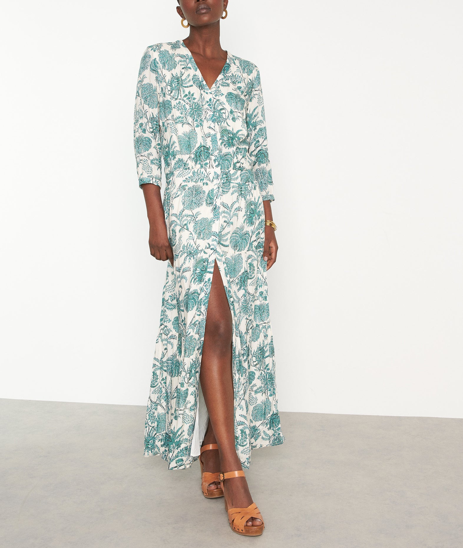 Robe longue imprimée vert Laly Faume - seconde main