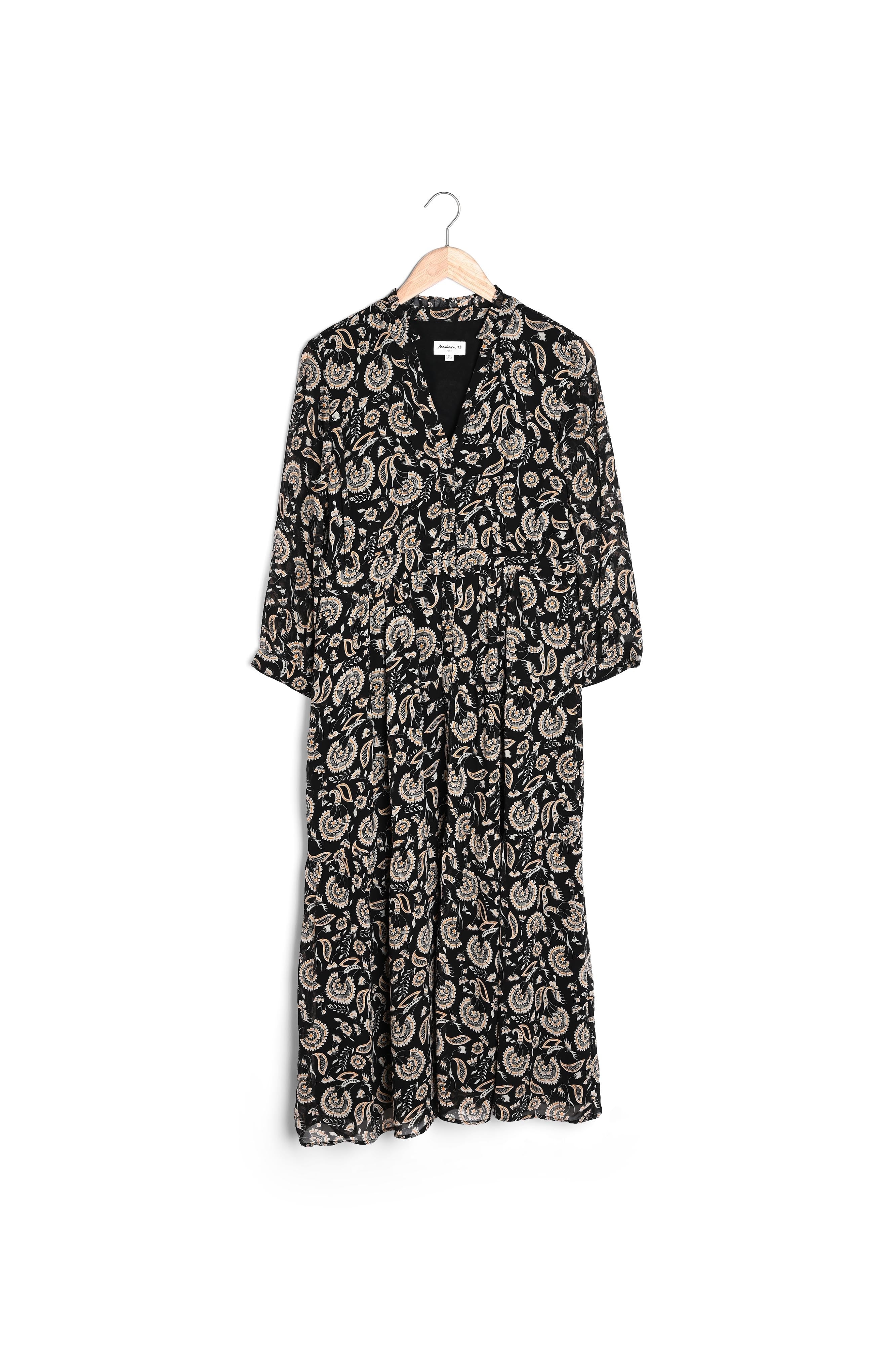 Robe longue vaporeuse imprimée noire Carola Faume - seconde main