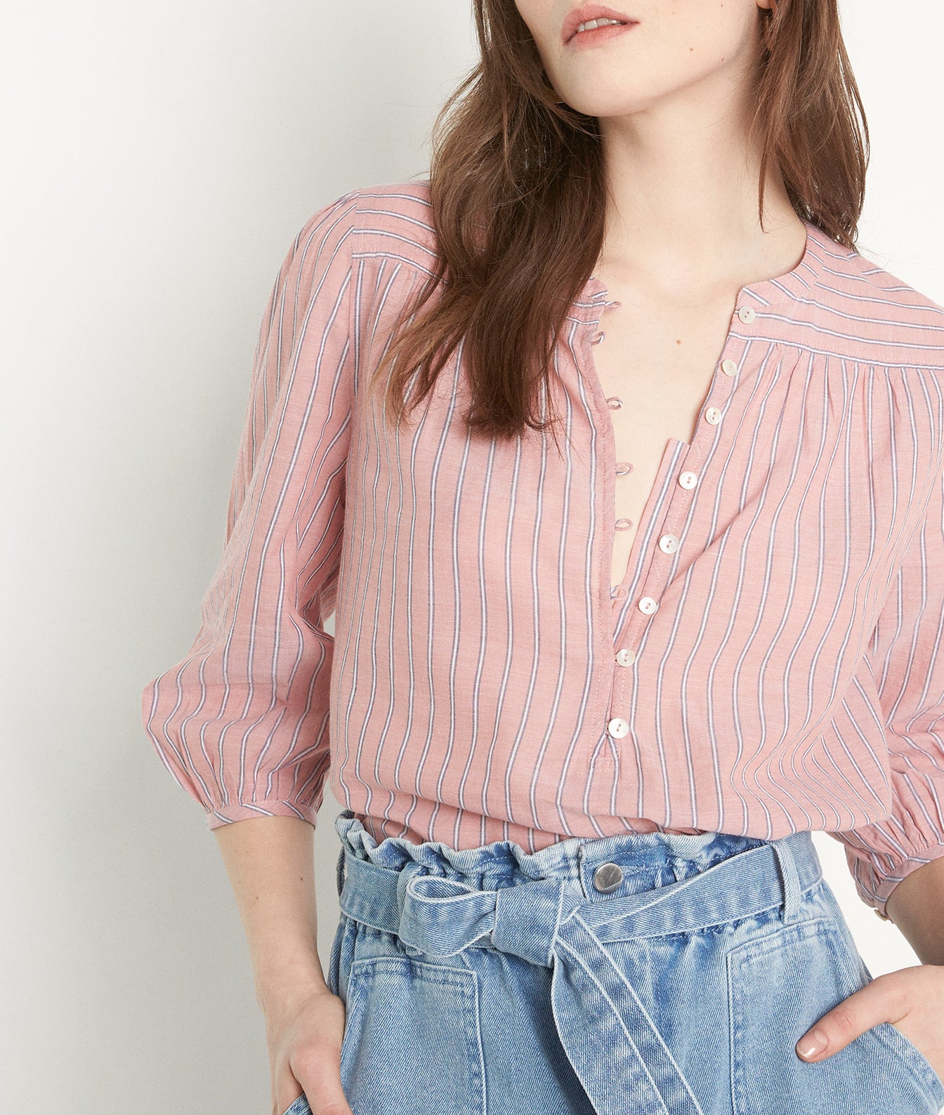 Blouse en coton à rayures rose Lulu Faume - seconde main