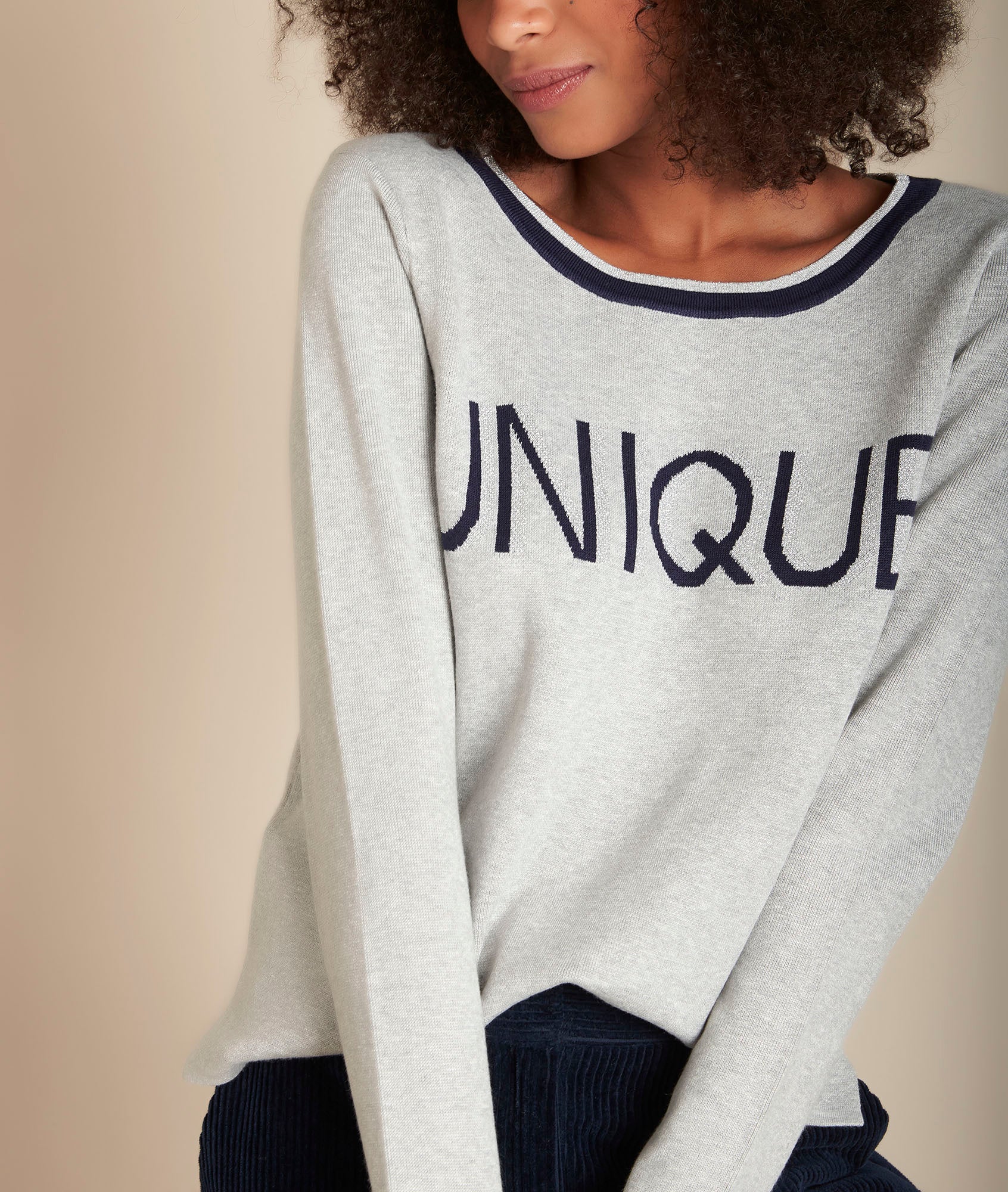 Pull à message gris chiné Family Faume - seconde main