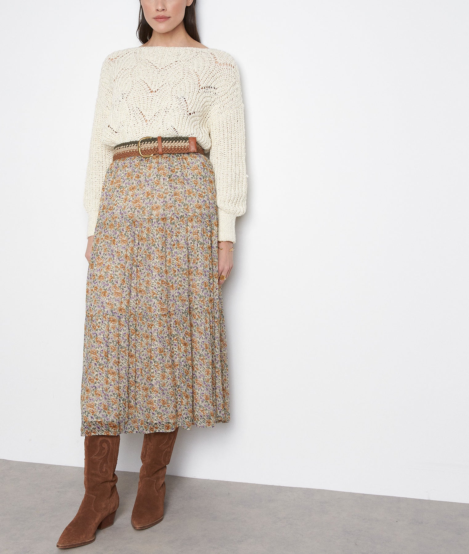 Jupe longue imprimé fleuri écru Ginko Faume - seconde main