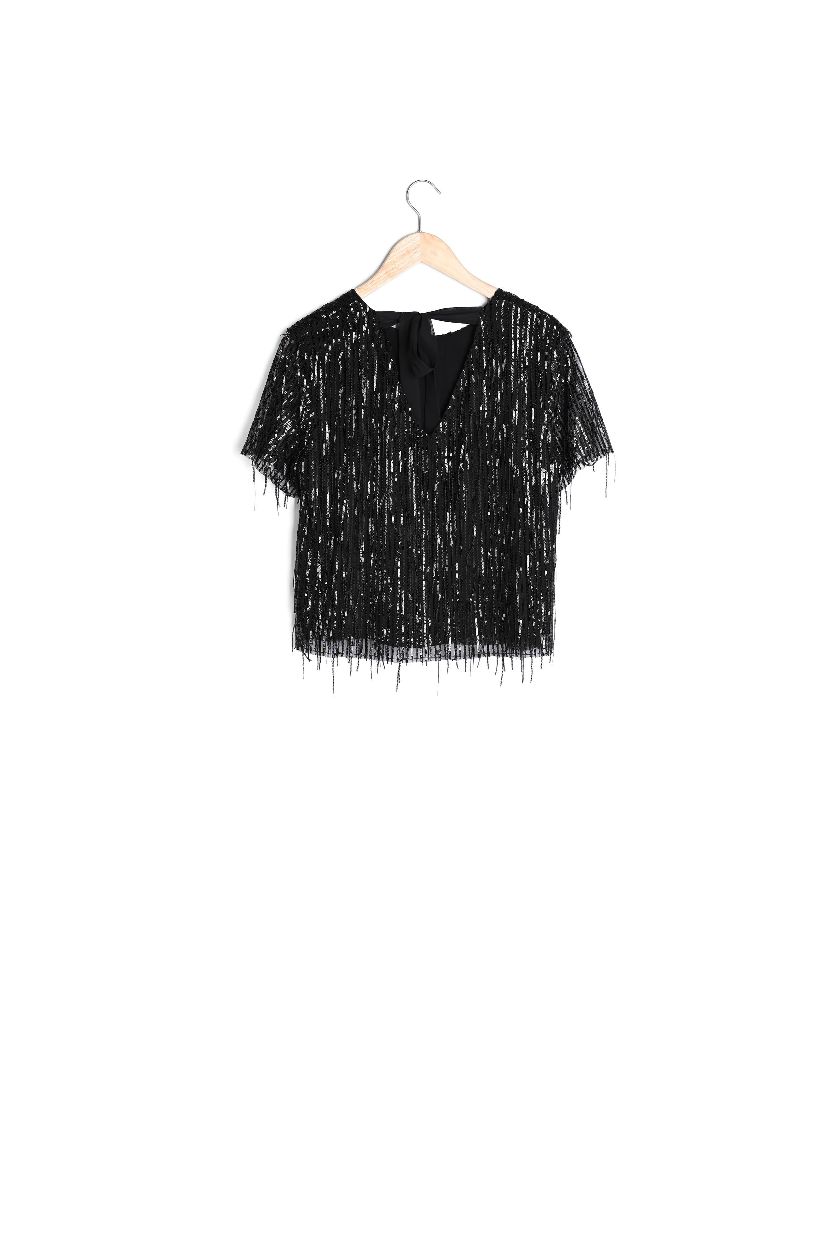 Top noir à manches courtes et sequins Joelle Faume - seconde main