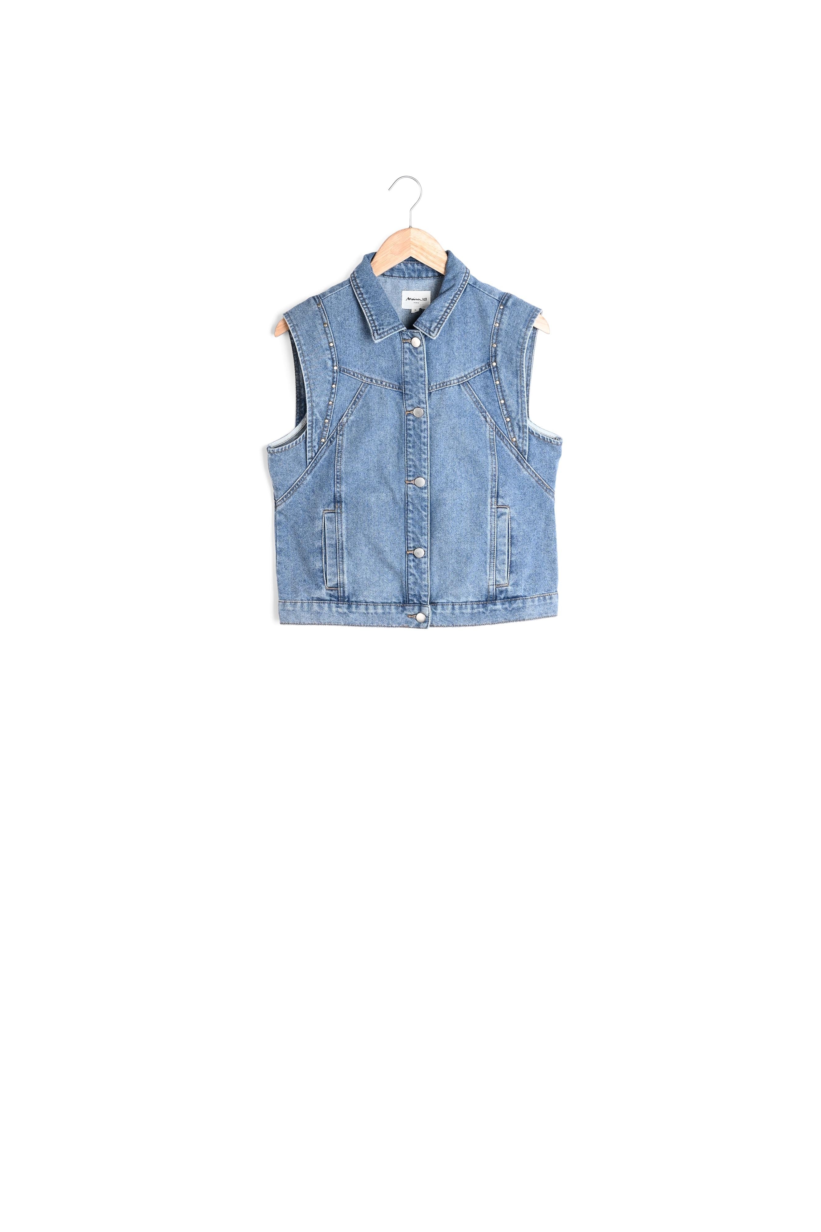 Veste en jean sans manches stone used Fanfan Faume - seconde main