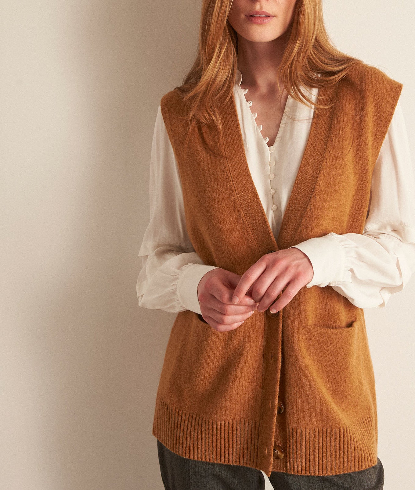 Gilet sans manches en laine responsable canelle Bryton Faume - seconde main