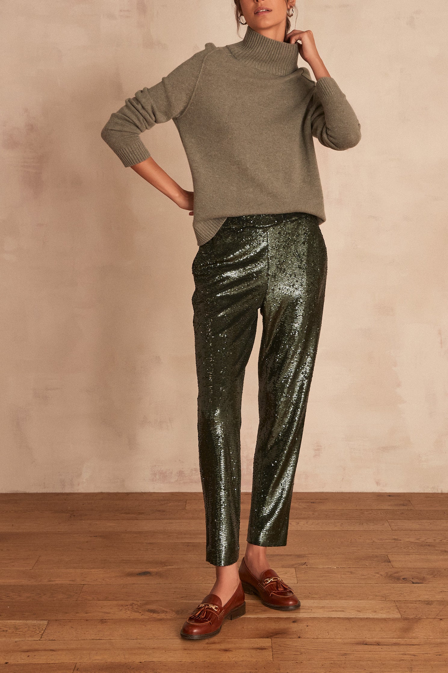 Pantalon chino à paillettes Verona Faume - seconde main