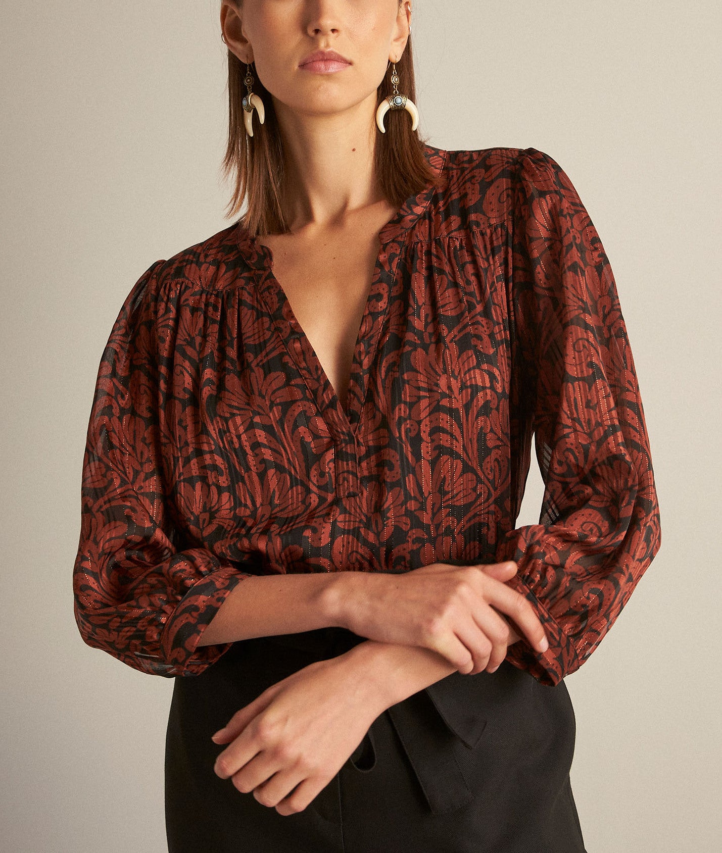 Blouse imprimée brique Elsa Faume - seconde main