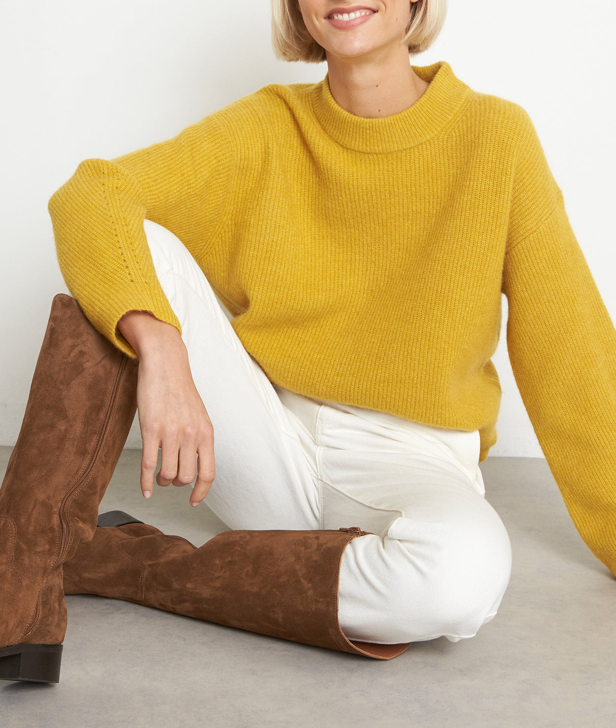 Pull en laine et alpaga jaune curry Tabasco Faume - seconde main