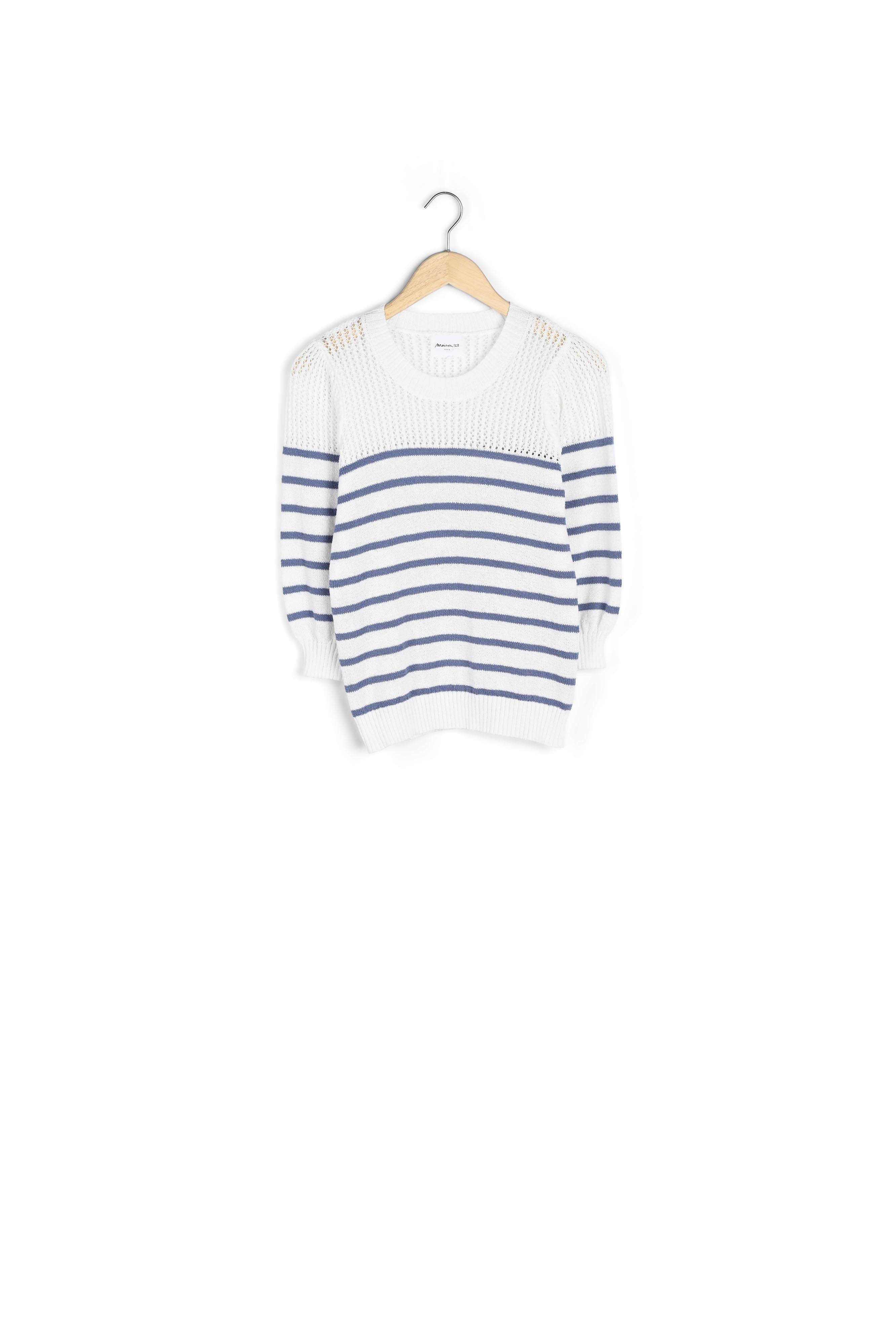 Pull rayé en maille ajourée blanc Pretty Faume - seconde main