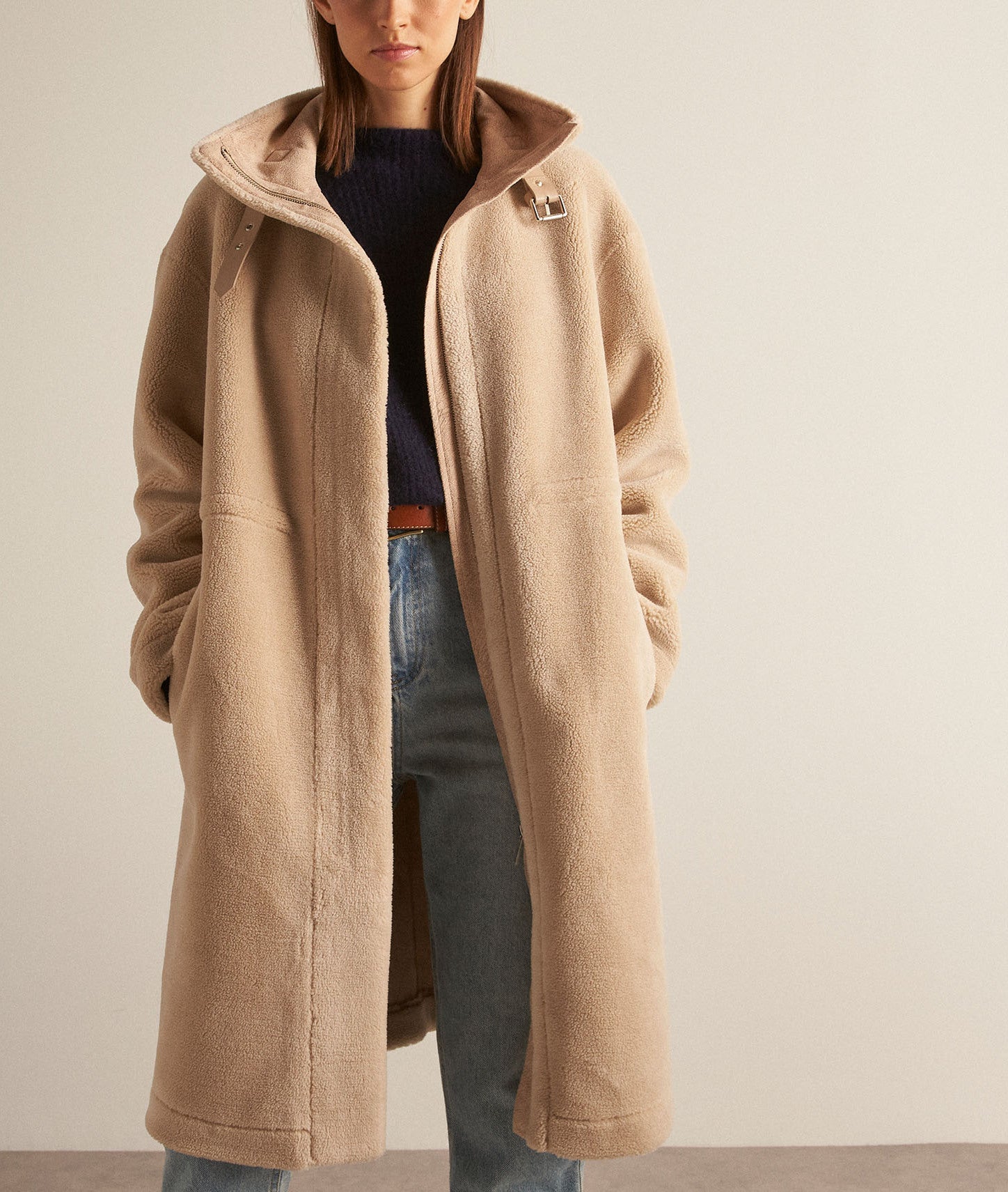 Manteau long effet peau retournée beige Marie Faume - seconde main