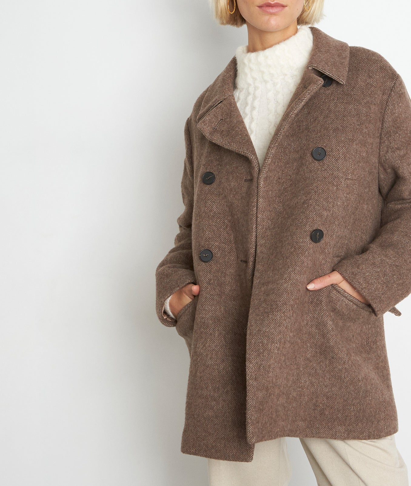 Manteau court en laine recyclée marron Liddy Faume - seconde main