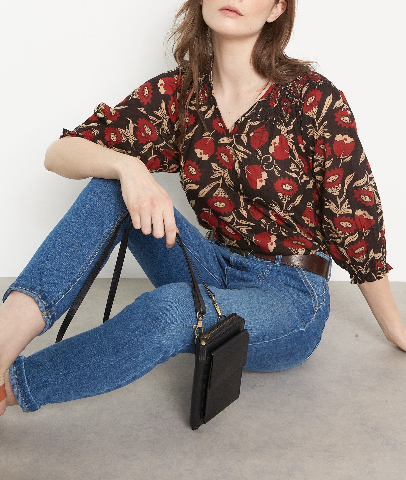 Blouse imprimée en coton bio noir Libellule Faume - seconde main