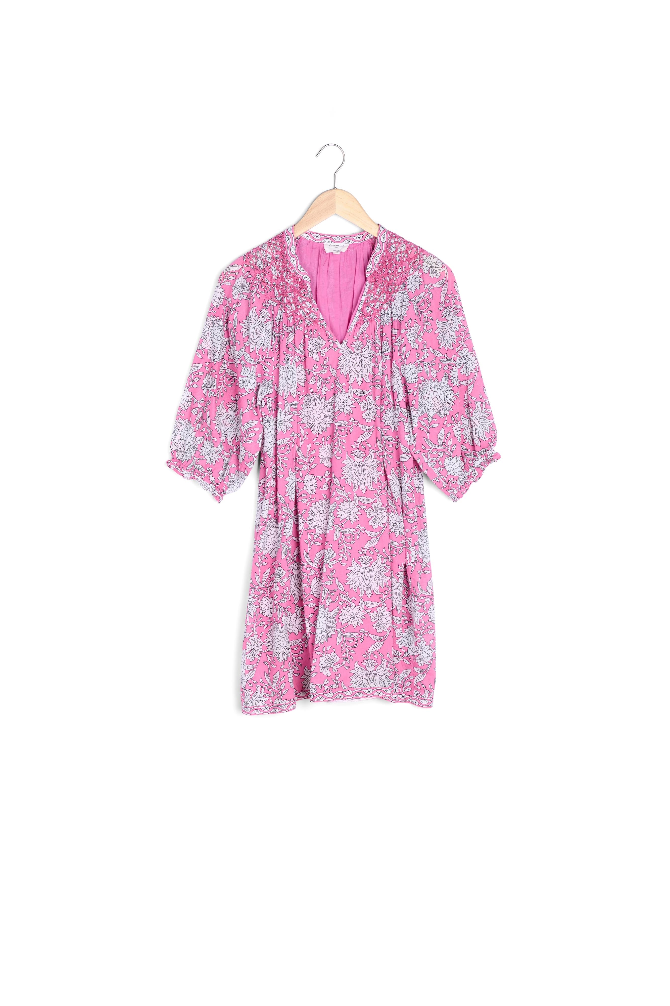 Robe courte imprimée en coton bio fuchsia Nibellule Faume - seconde main
