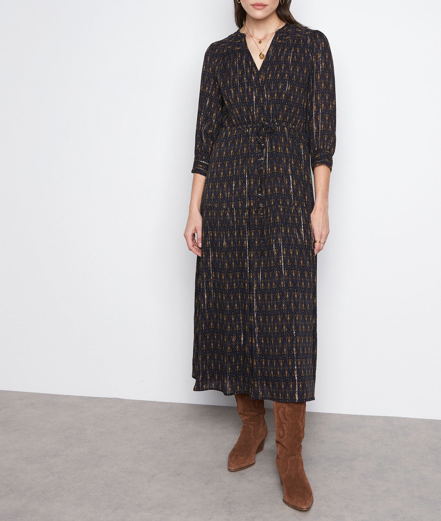 Robe longue imprimée marine Nell Faume - seconde main