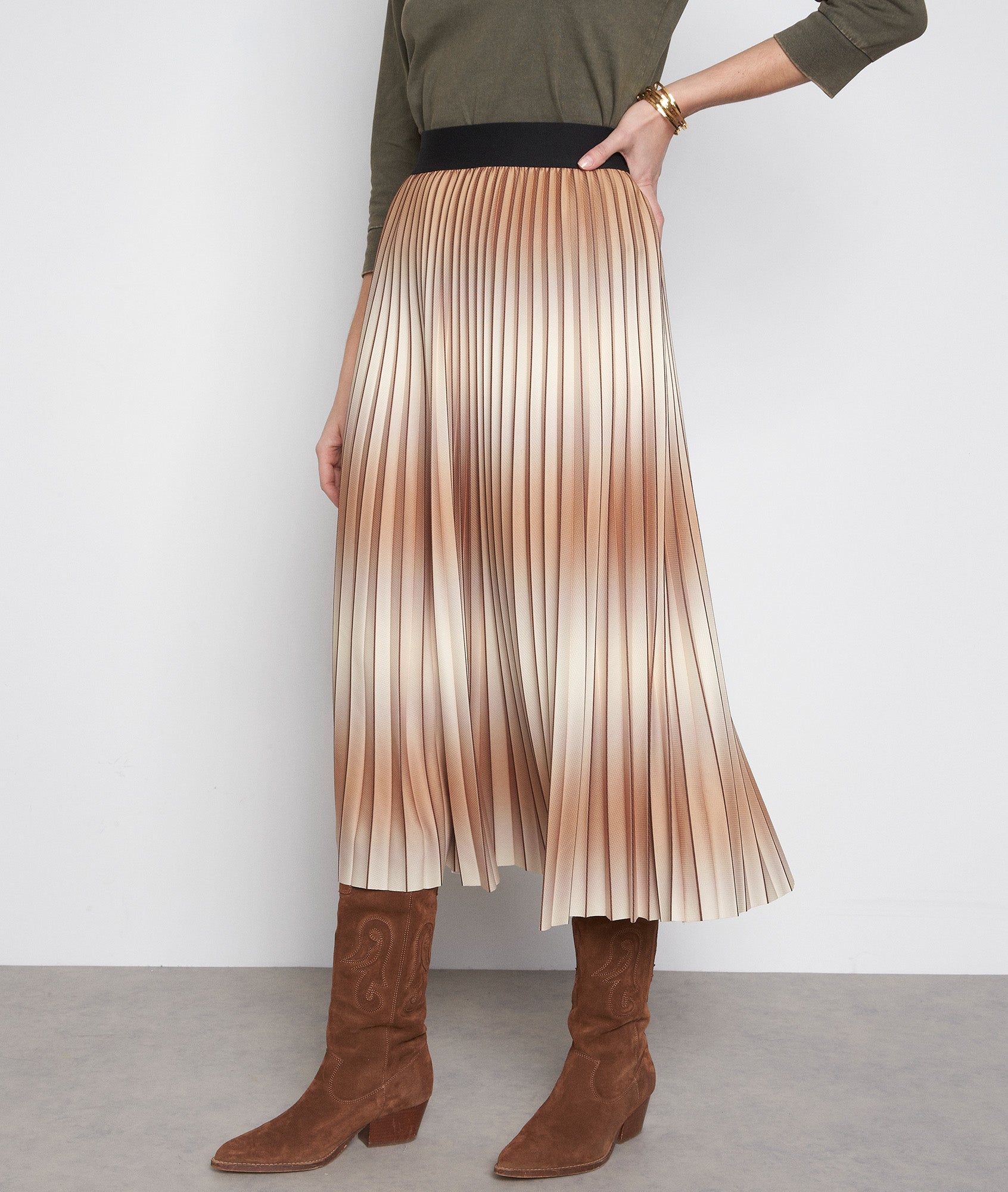 Jupe longue plissée tie and dye miel Dora Faume - seconde main