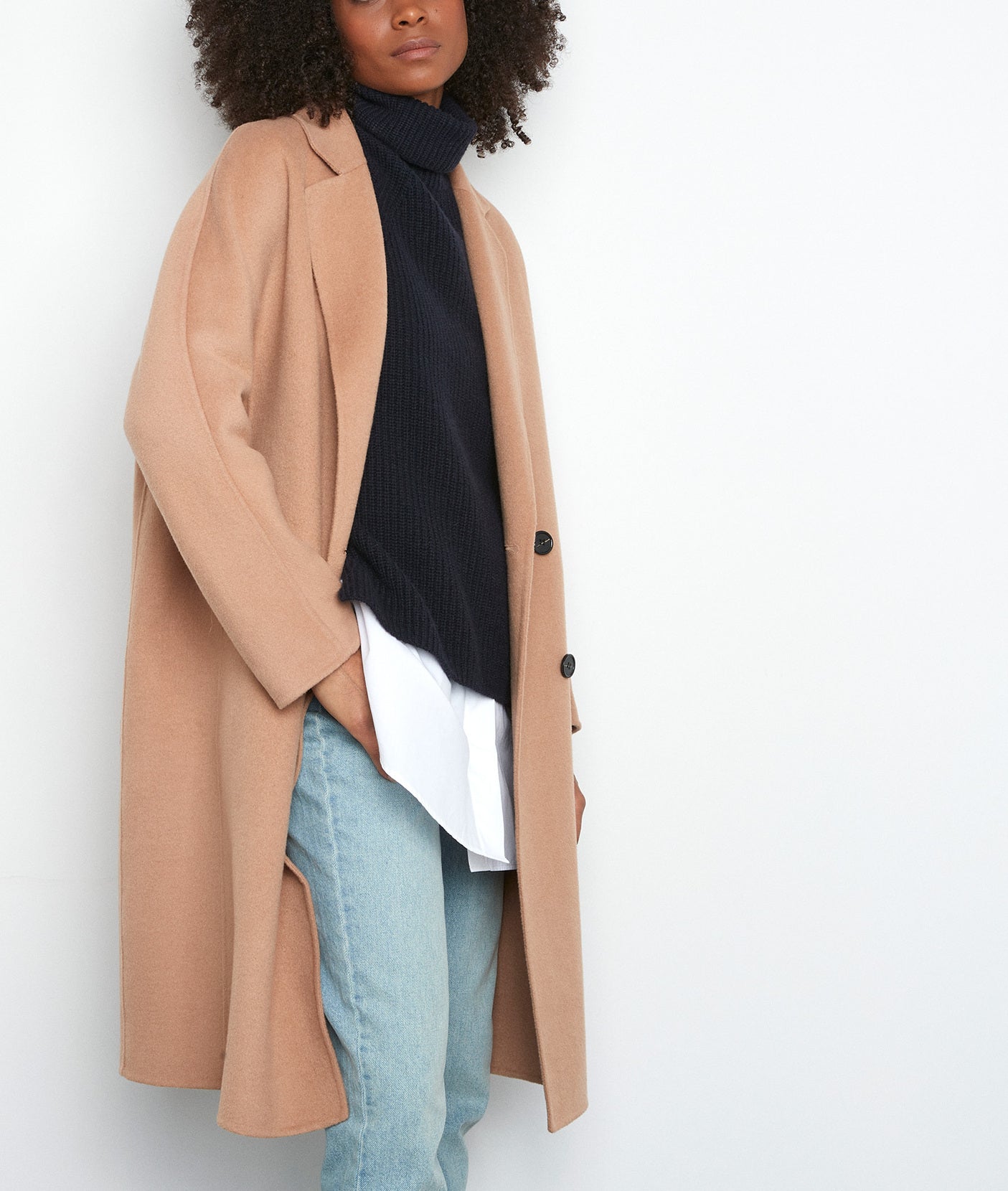 Manteau en laine texturé beige Lina Faume - seconde main