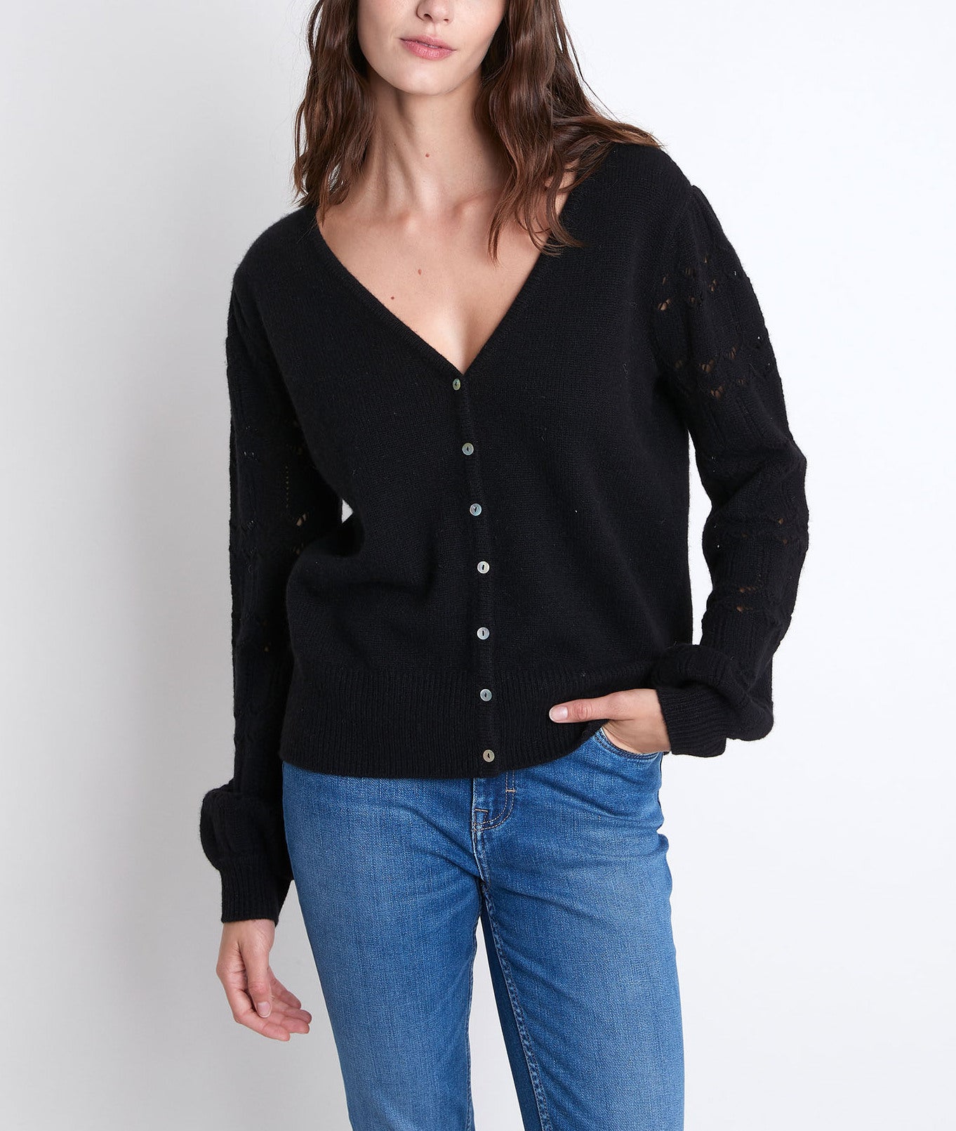 Gilet en cachemire recyclé noir Respect Faume - seconde main