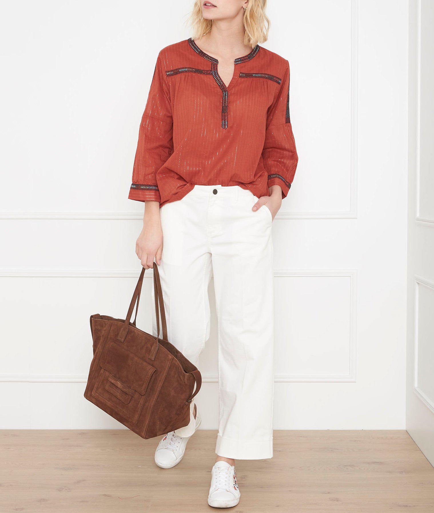 Blouse acajou brodée ethnique Varan Faume - seconde main