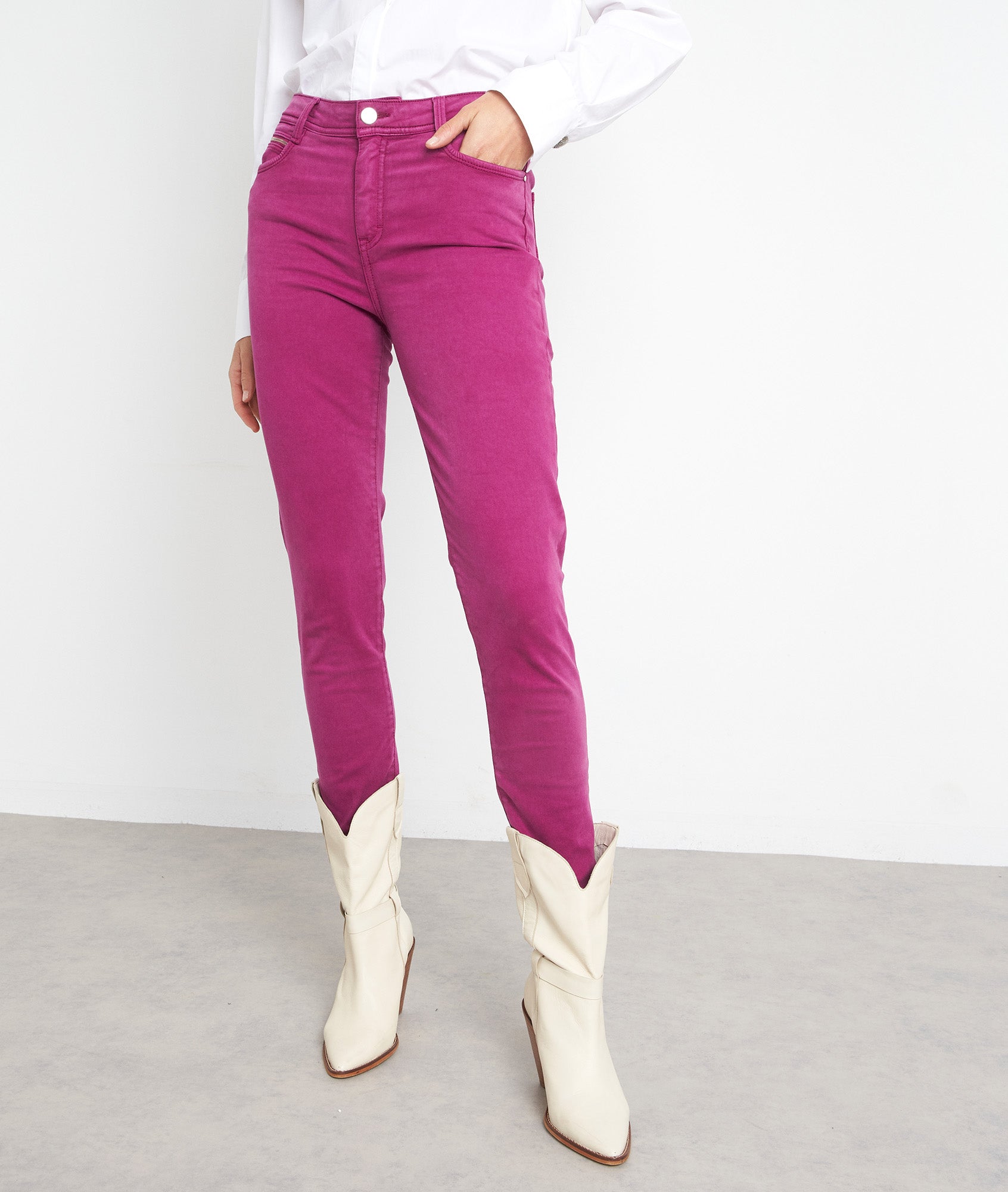 L'iconique slim en satin de coton fuchsia Faume - seconde main