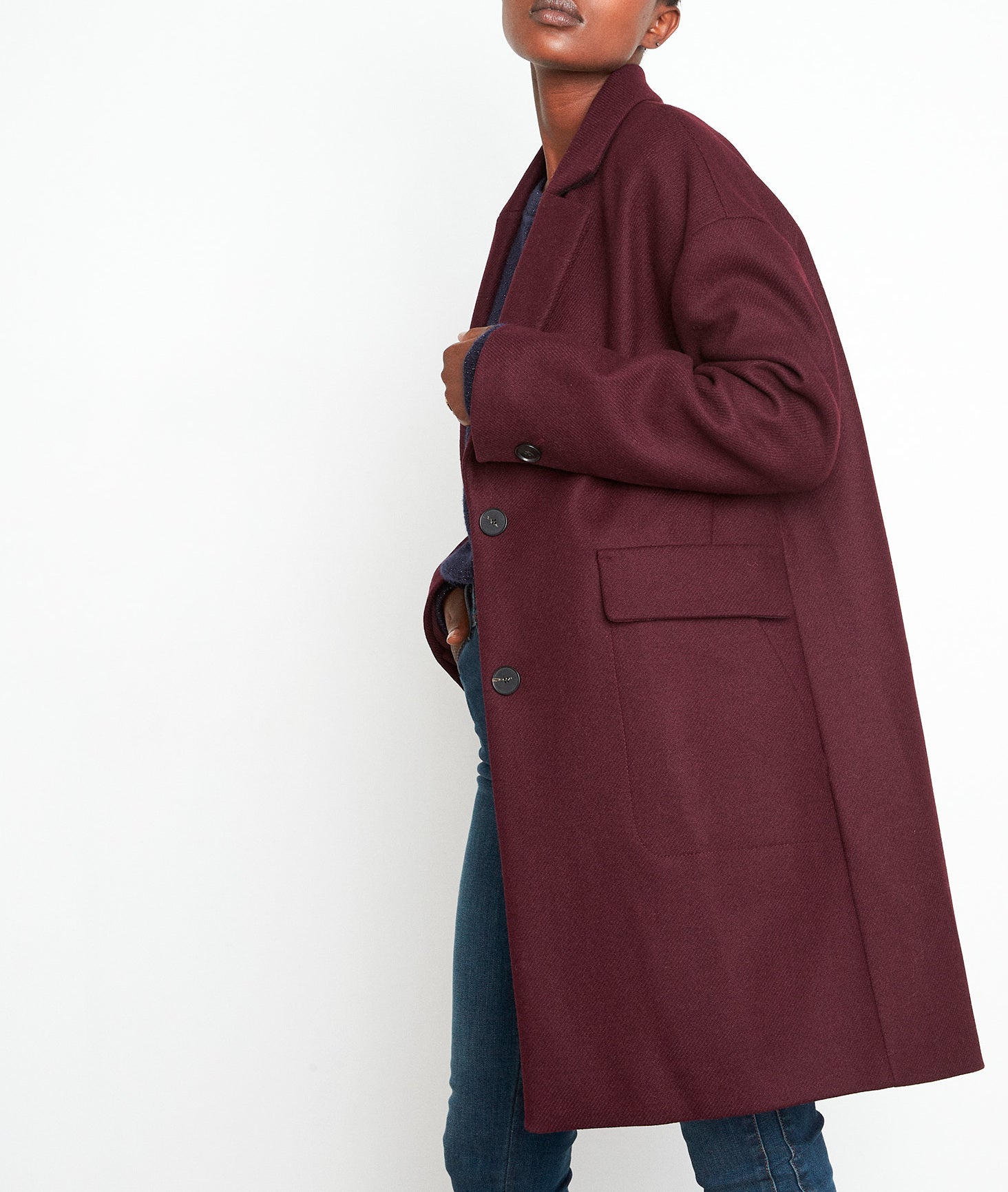 Manteau en laine et cachemire bordeaux Lubna Faume - seconde main