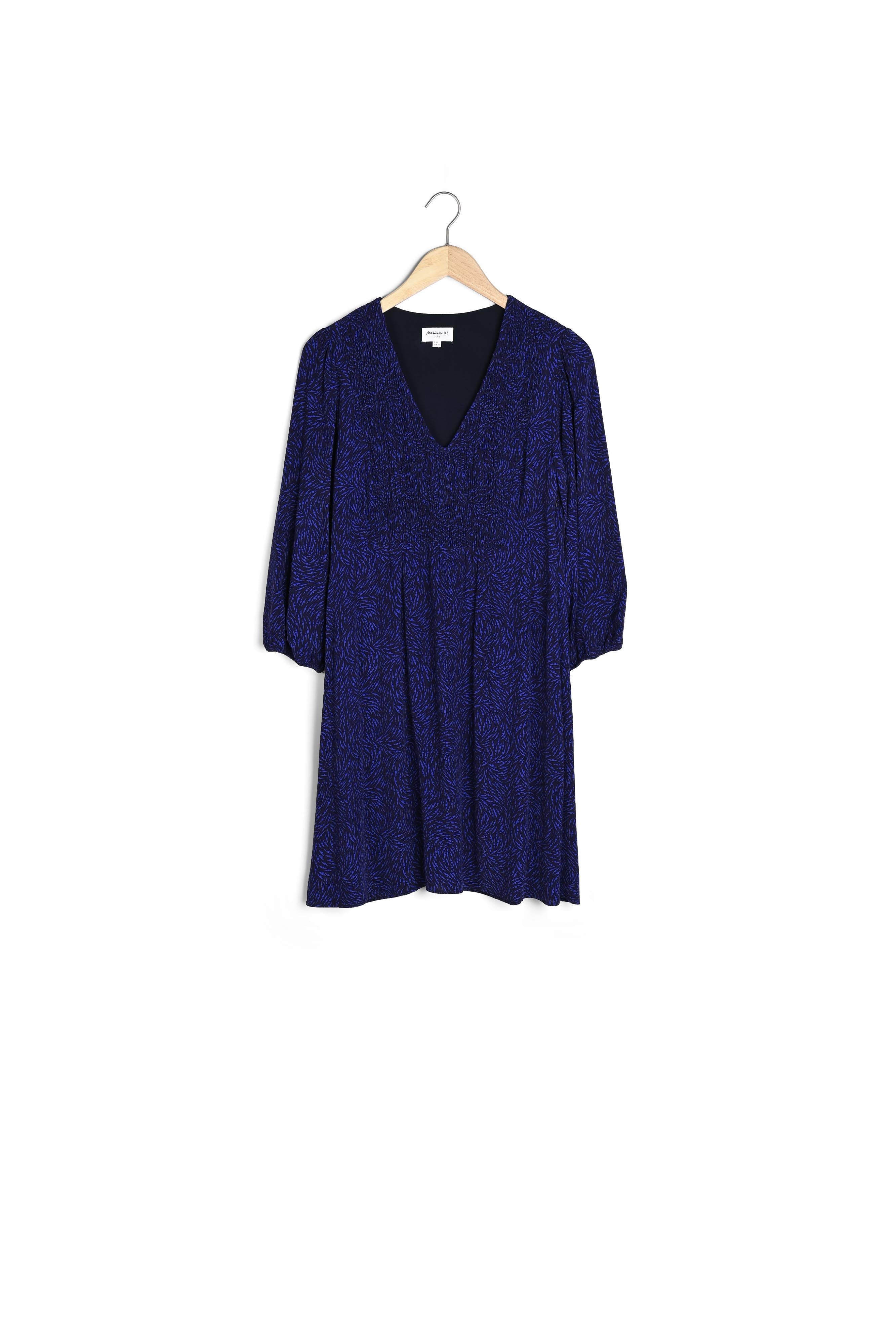 Robe courte smockée et imprimée bleu électrique Solen Faume - seconde main