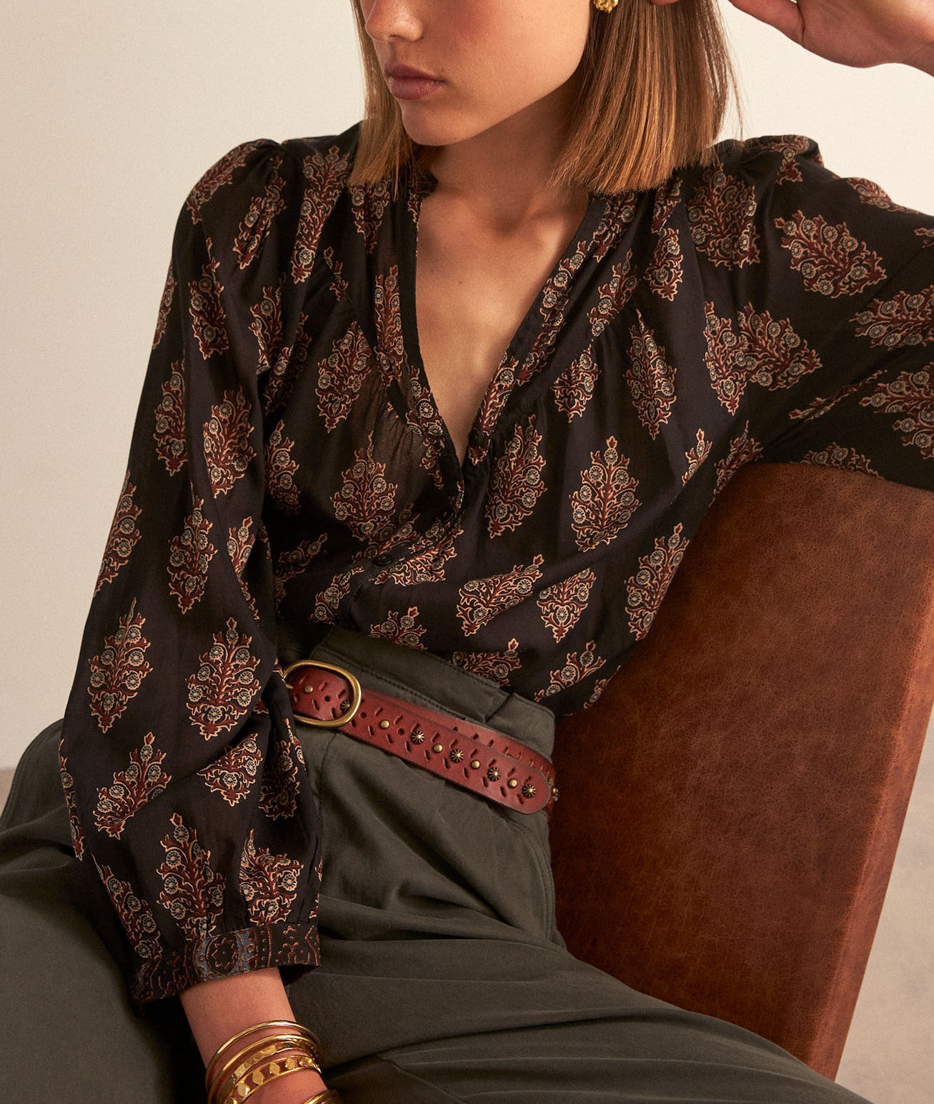 Blouse noire imprimée CHRISTINE Faume - seconde main