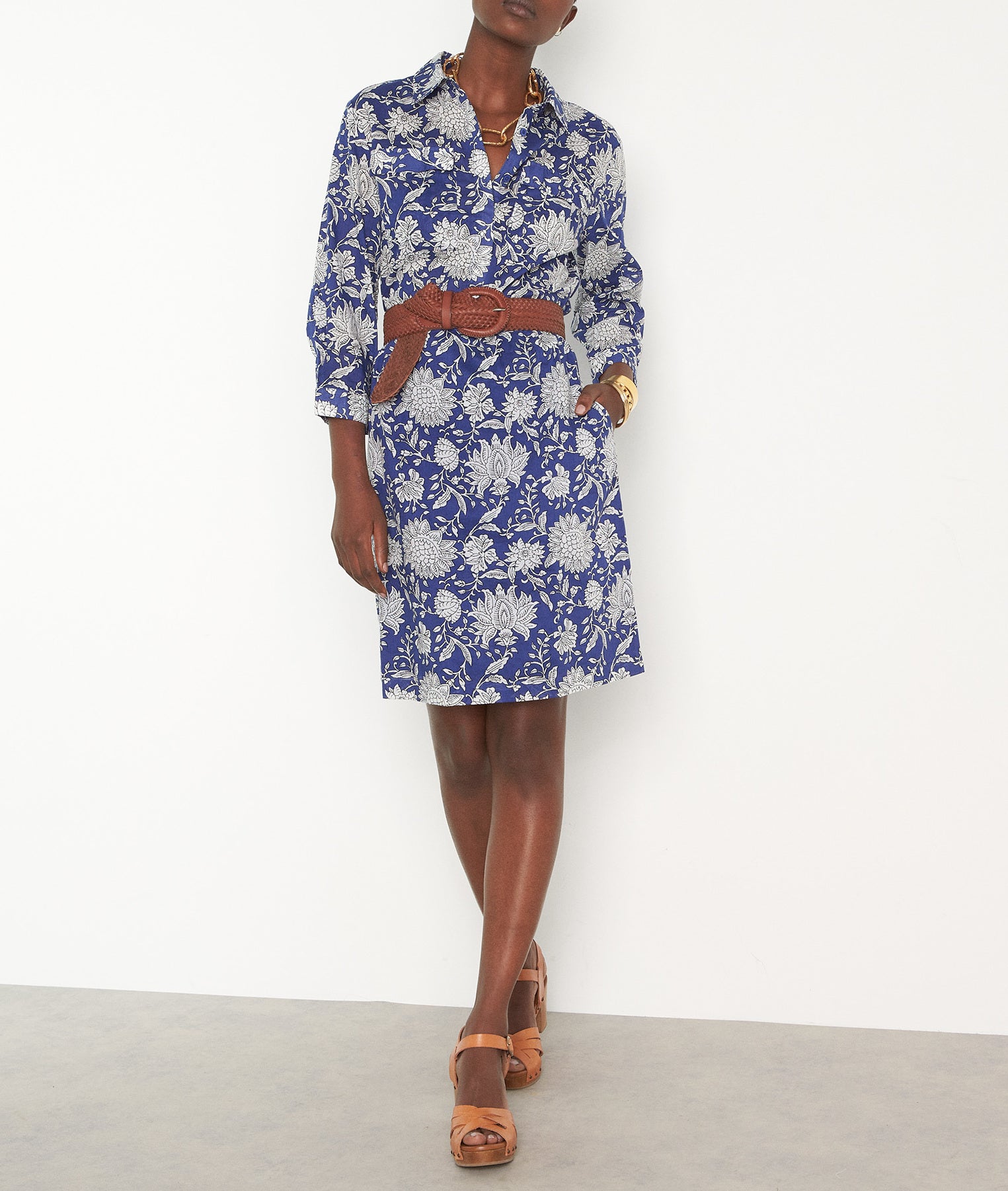 Robe chemisier imprimée bleu roi Nuzie Faume - seconde main