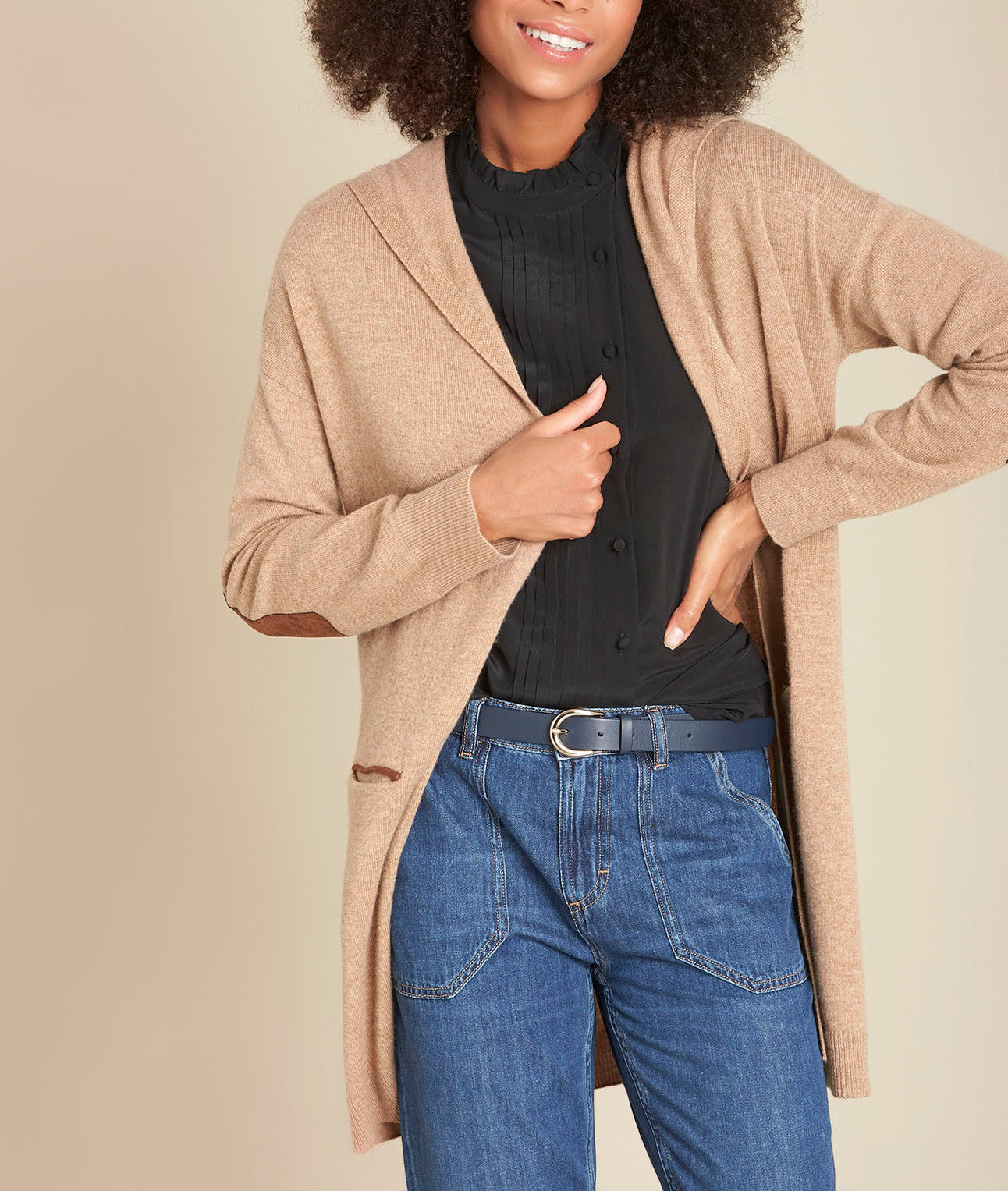 Gilet long en cachemire havane Feuillage Faume - seconde main