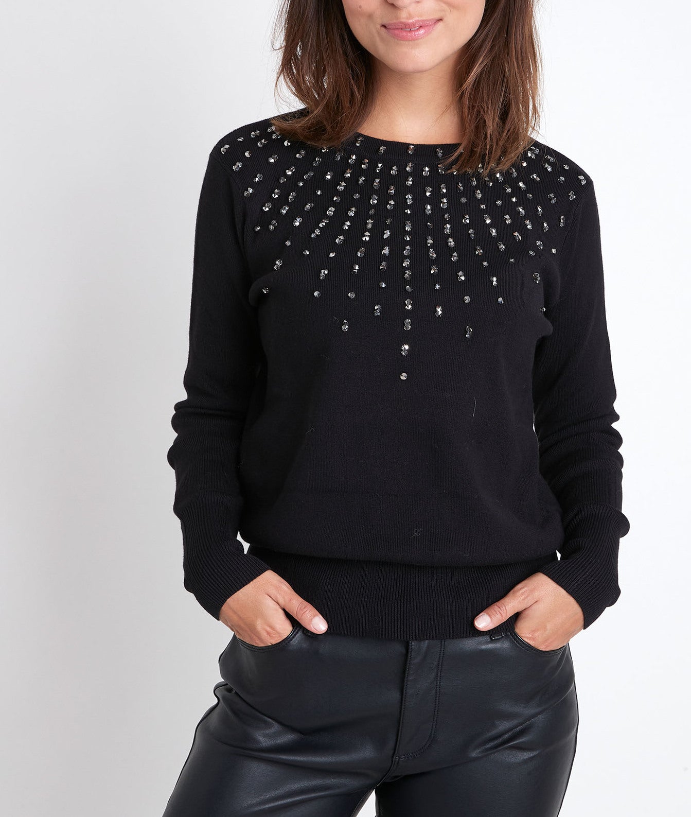 Pull col rond avec strass Rick Faume - seconde main