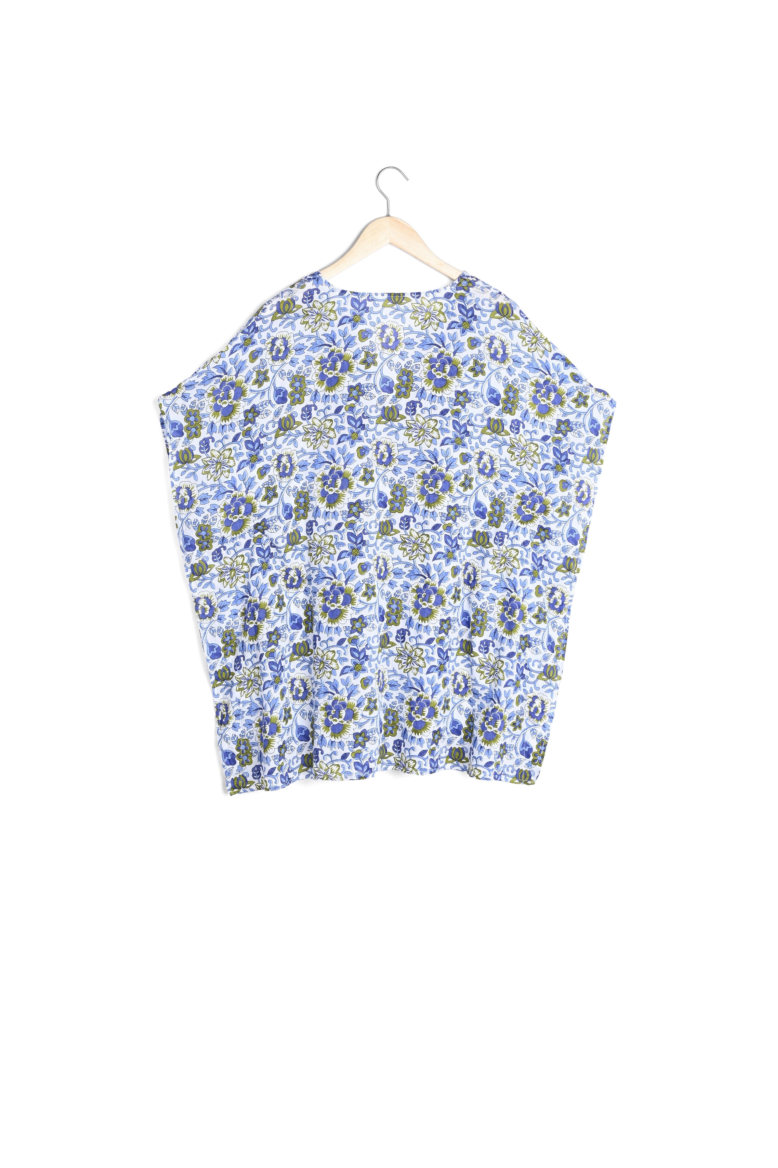 Caftan en coton imprimé blanc et bleu Remini Faume - seconde main