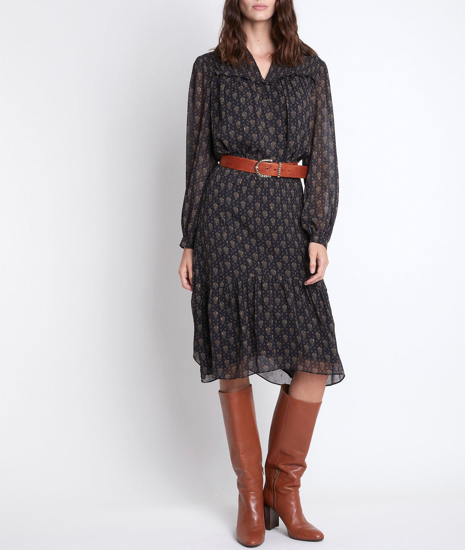 Blouse dorée imprimée Jen Faume - seconde main