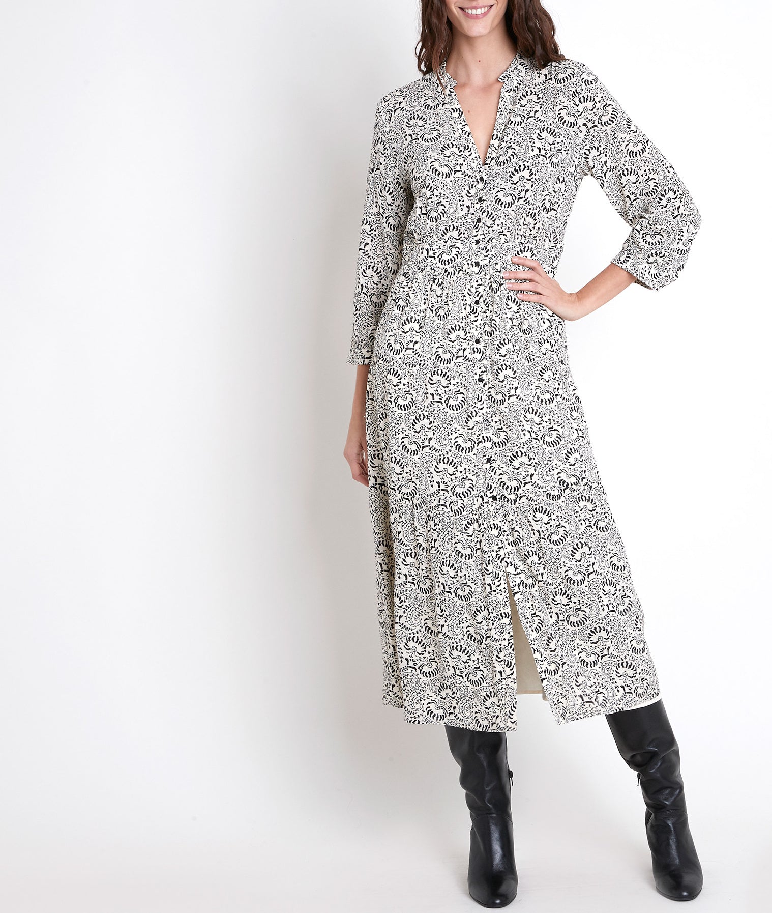 Robe longue écrue imprimée Carola Faume - seconde main