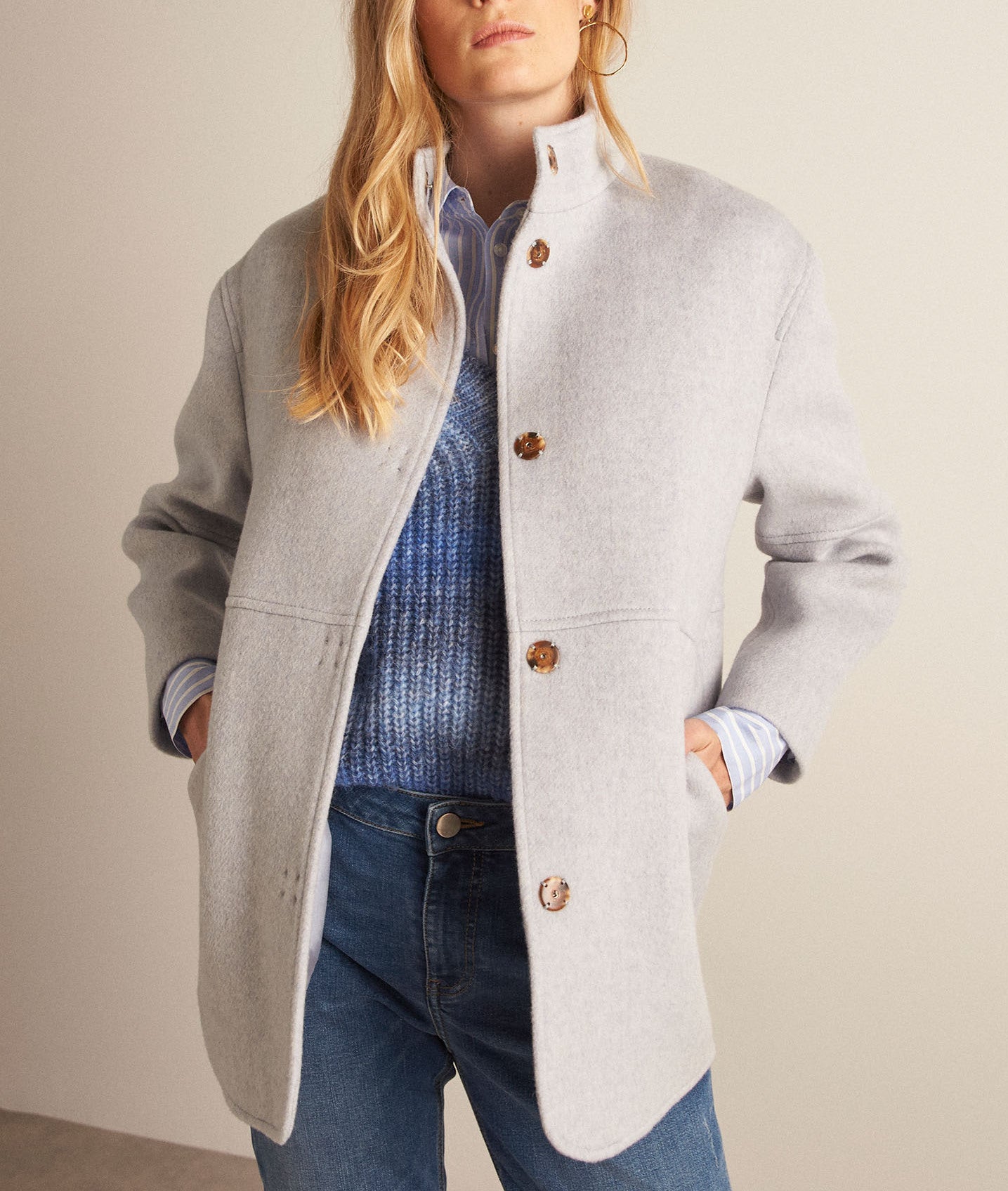 Manteau court en laine bleu ciel Lamia Faume - seconde main