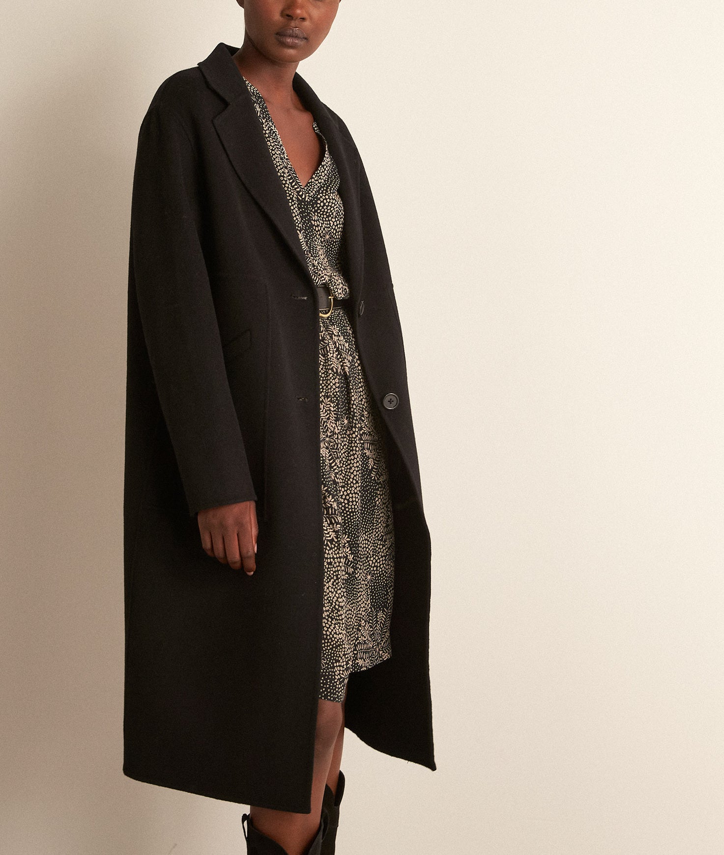 Manteau long noir en laine Maya Faume - seconde main