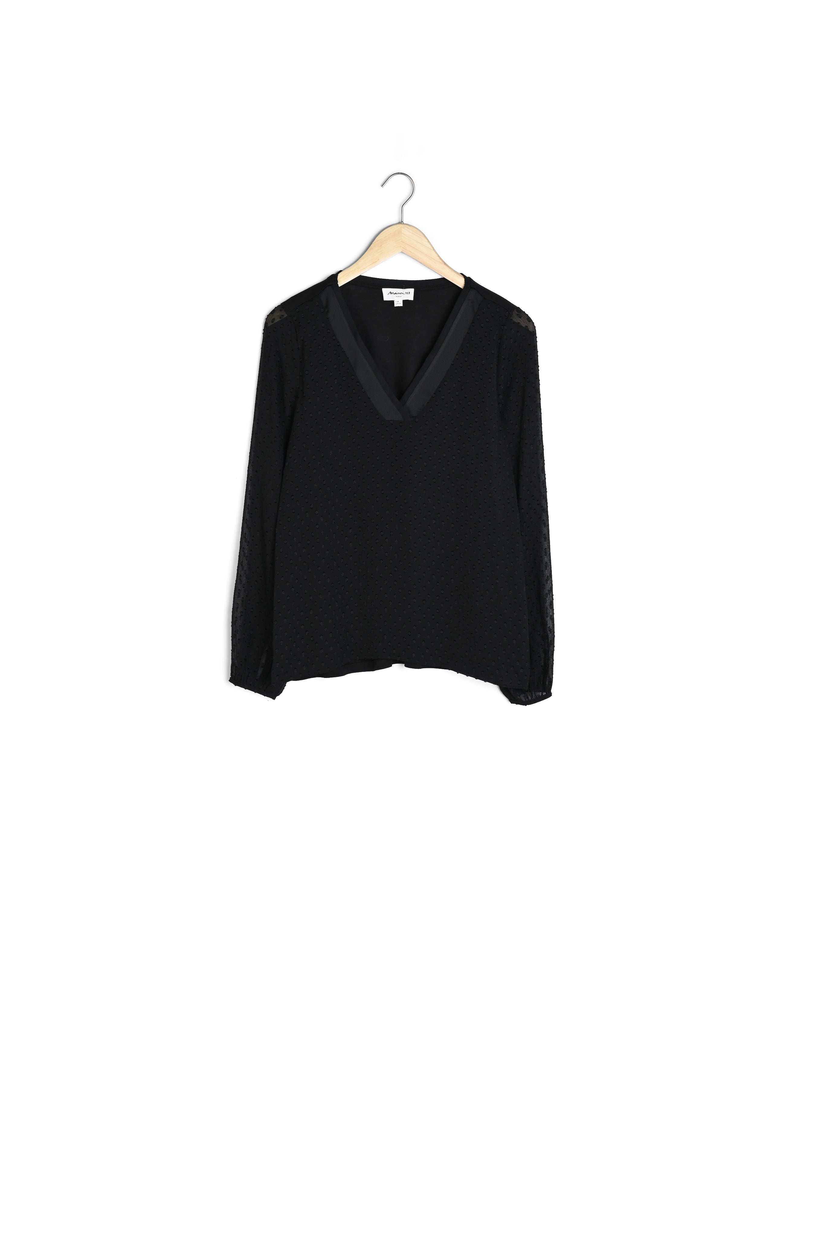 Blouse noire à manches longues plumetis Darling Faume - seconde main