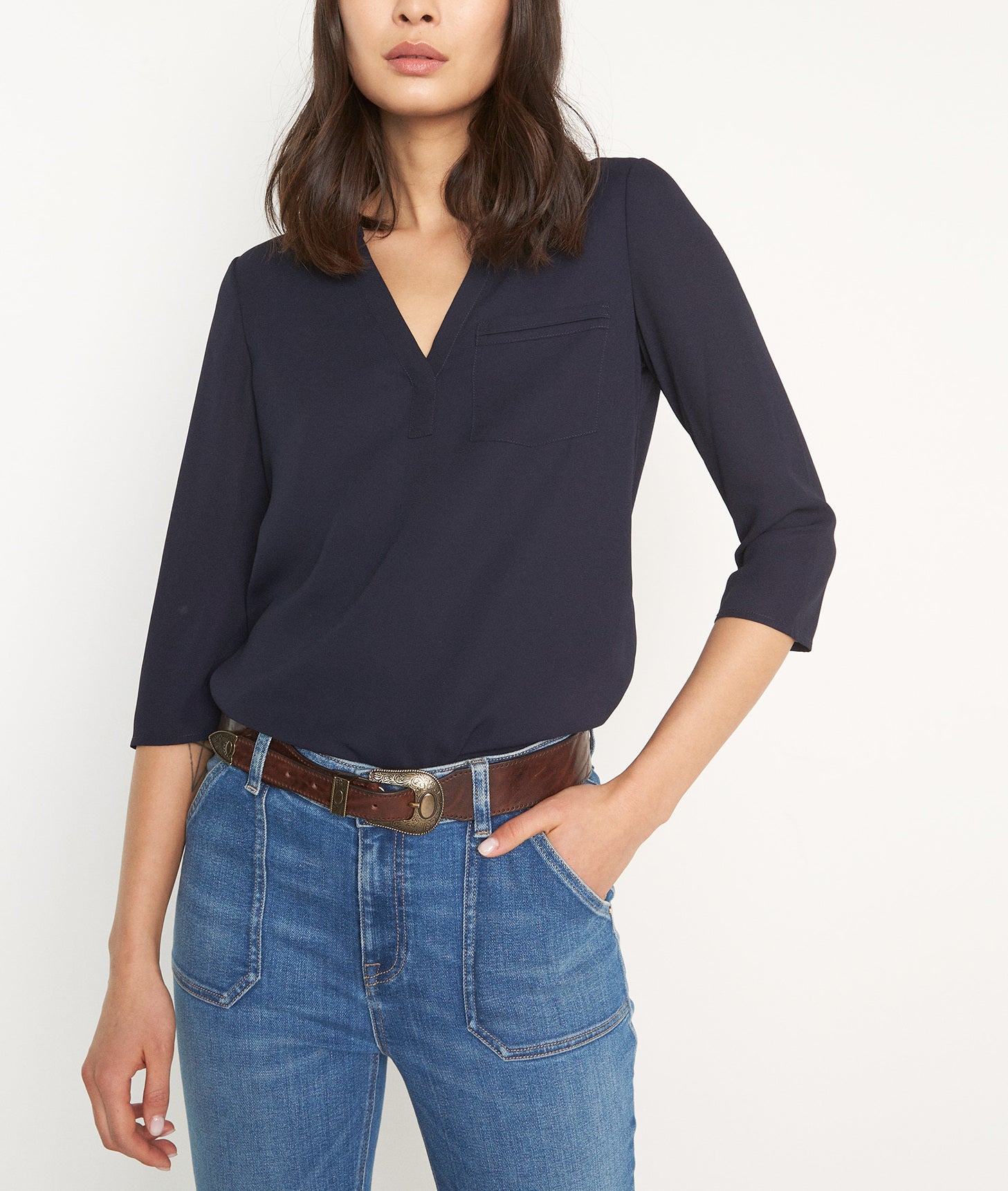 Blouse bi-matière marine Witney Faume - seconde main