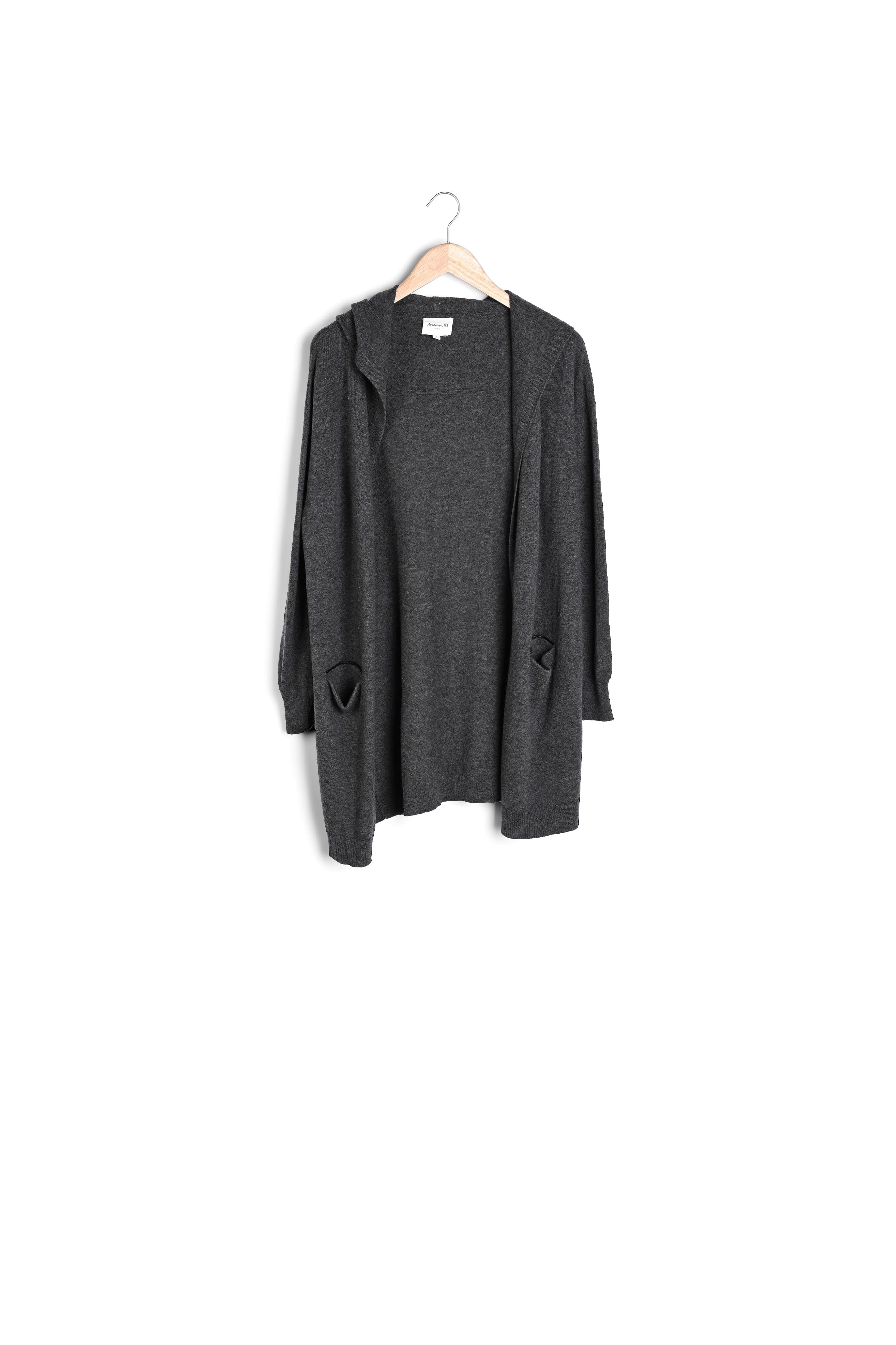 Gilet long en cachemire anthracite Feuillage Faume - seconde main