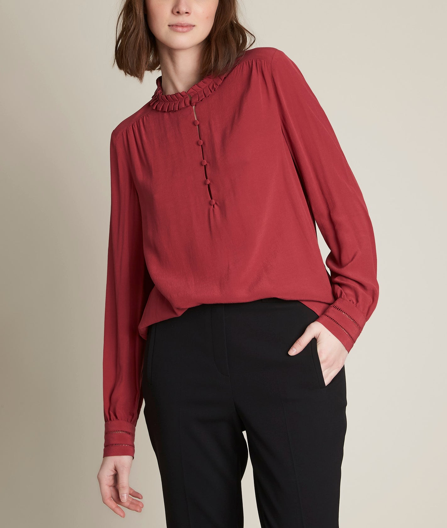 Blouse à col plissé porto Elorine Faume - seconde main