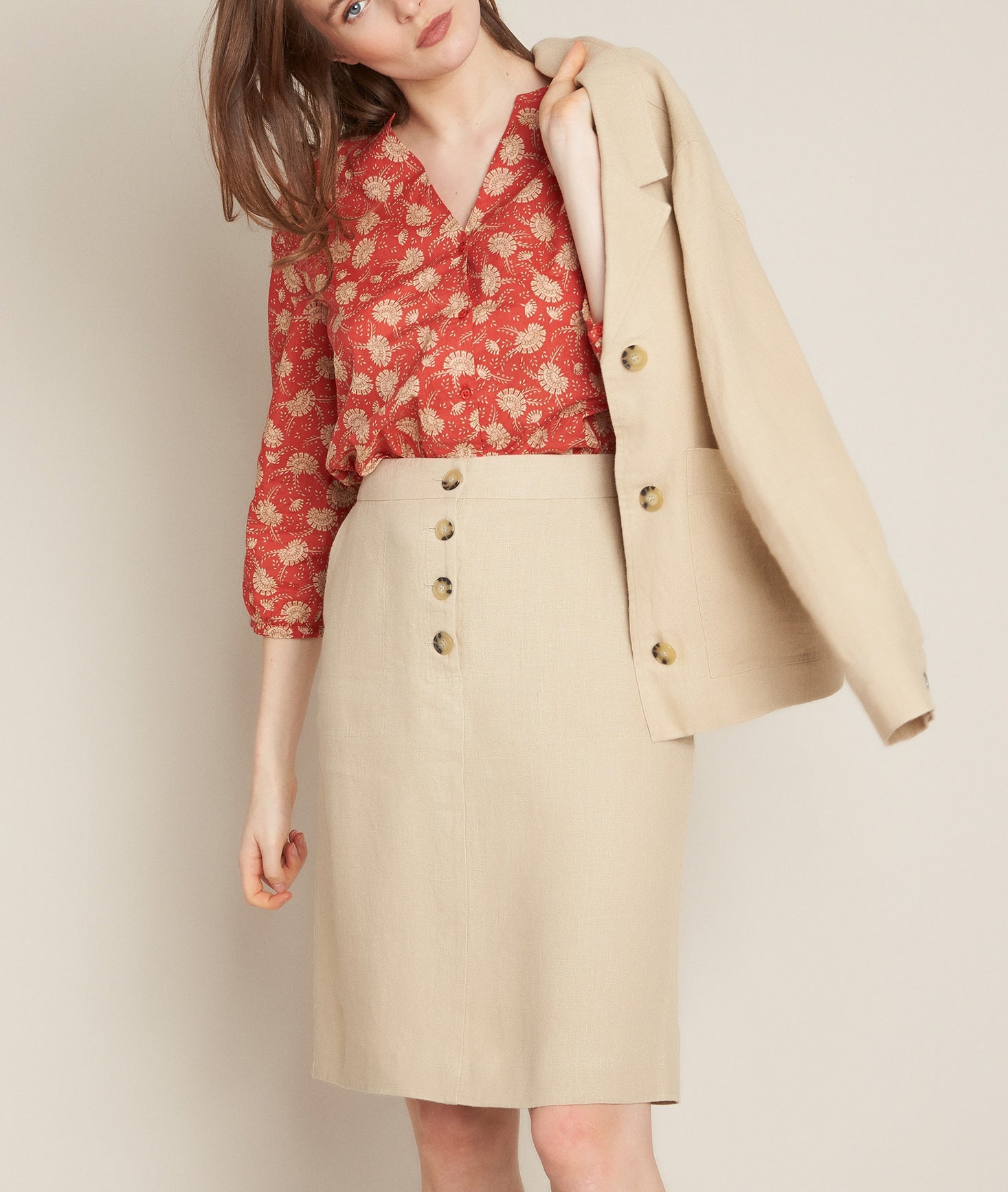 Jupe trapèze en lin Blanche Faume - seconde main