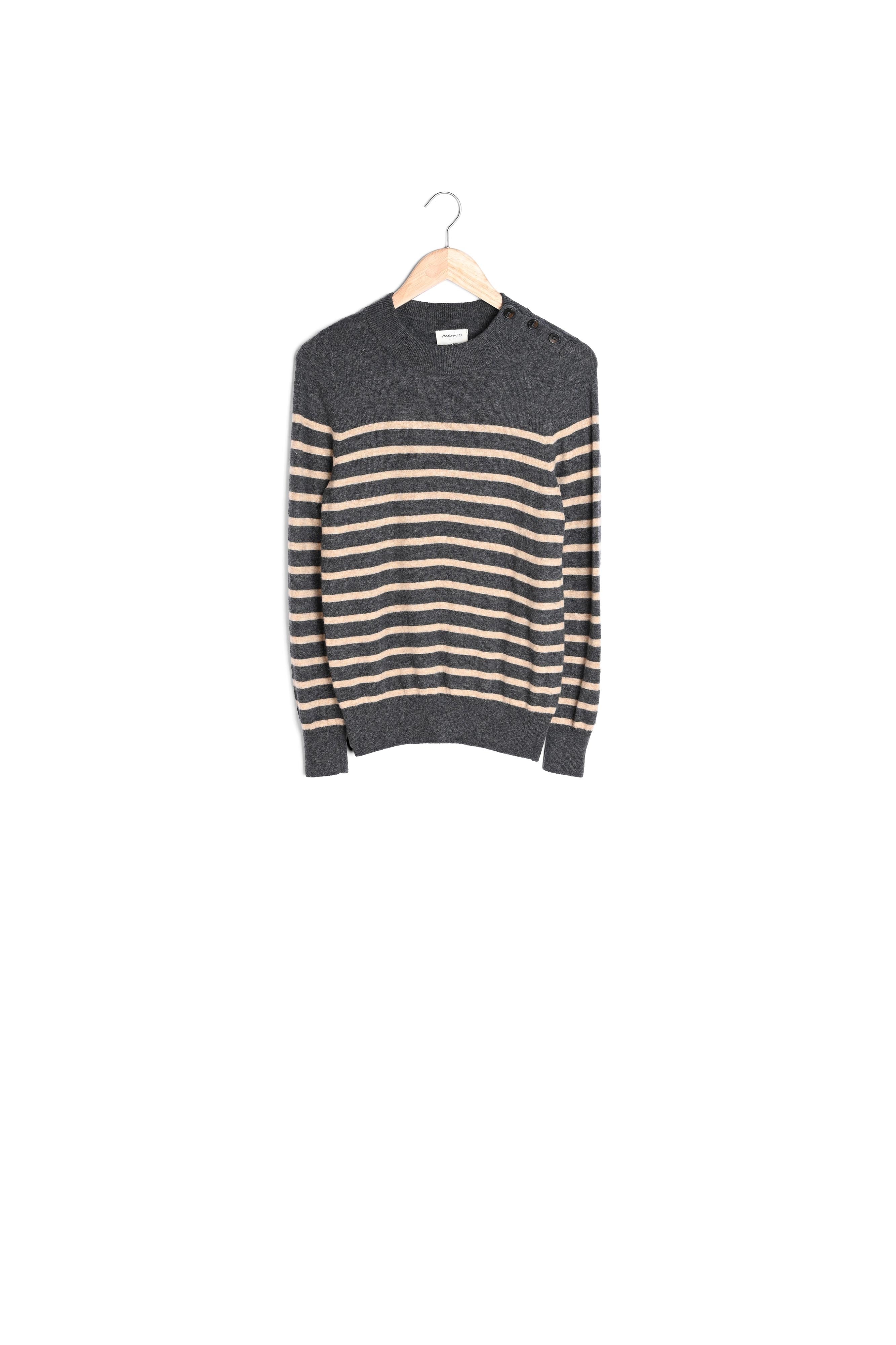 Pull marin en laine responsable et cachemire gris Bixente Faume - seconde main