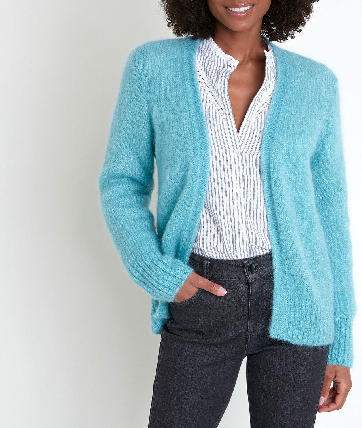 Gilet en mohair mélangé bleu Rozelle Faume - seconde main