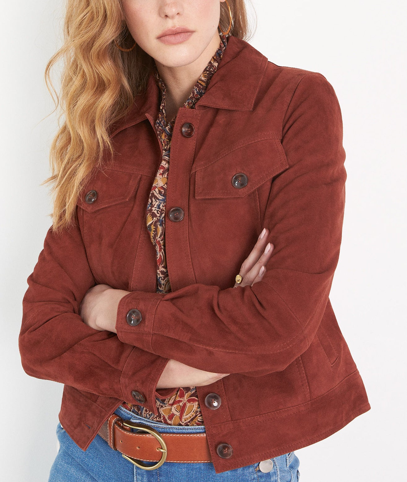 Blouson en cuir velours rouge brique Amelia Faume - seconde main