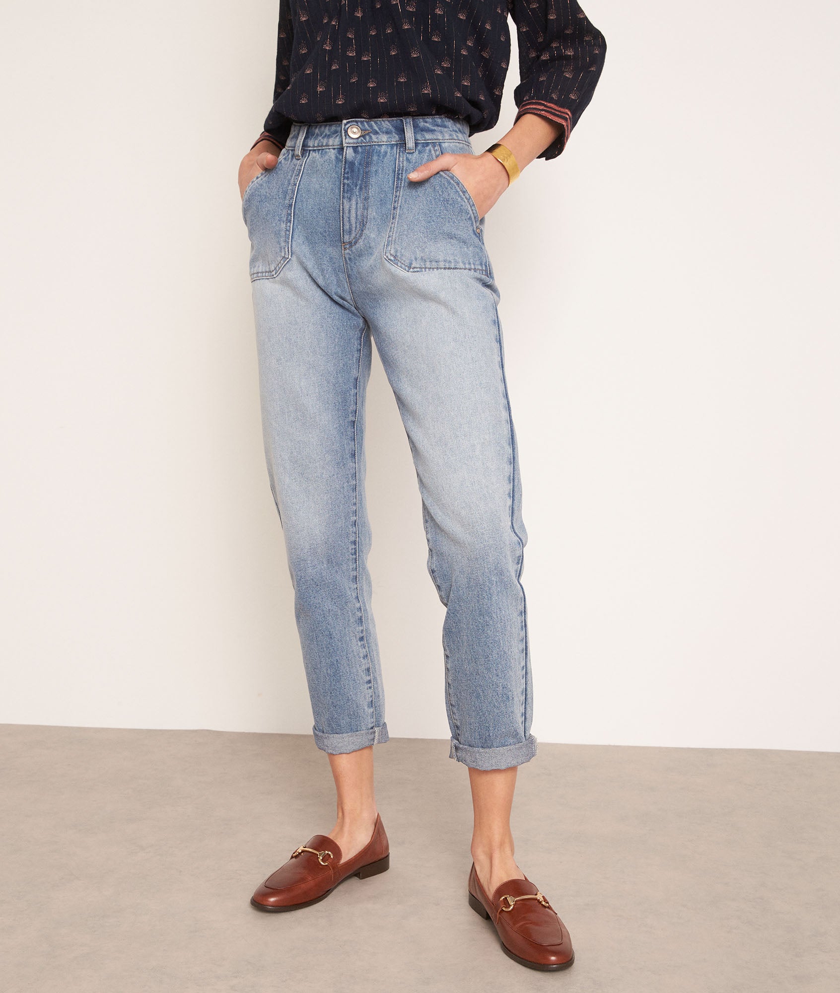 Jean en denim délavé à poches carrées Nalla Faume - seconde main