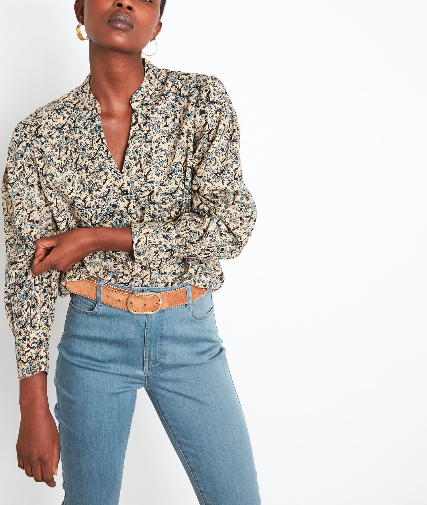 Chemise imprimée à manches bouffantes bleue Tippi Faume - seconde main