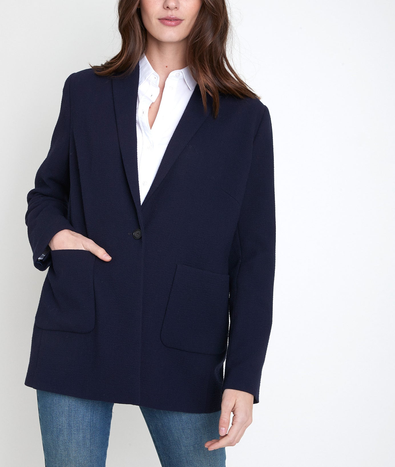 Veste marine gaufrée Thais Faume - seconde main