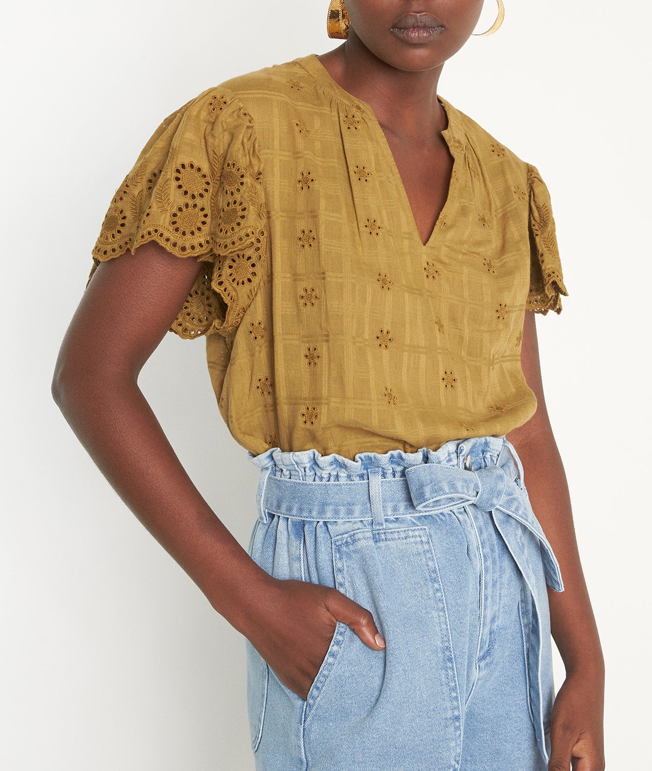 Blouse manches courtes en coton bronze Lisbeth Faume - seconde main