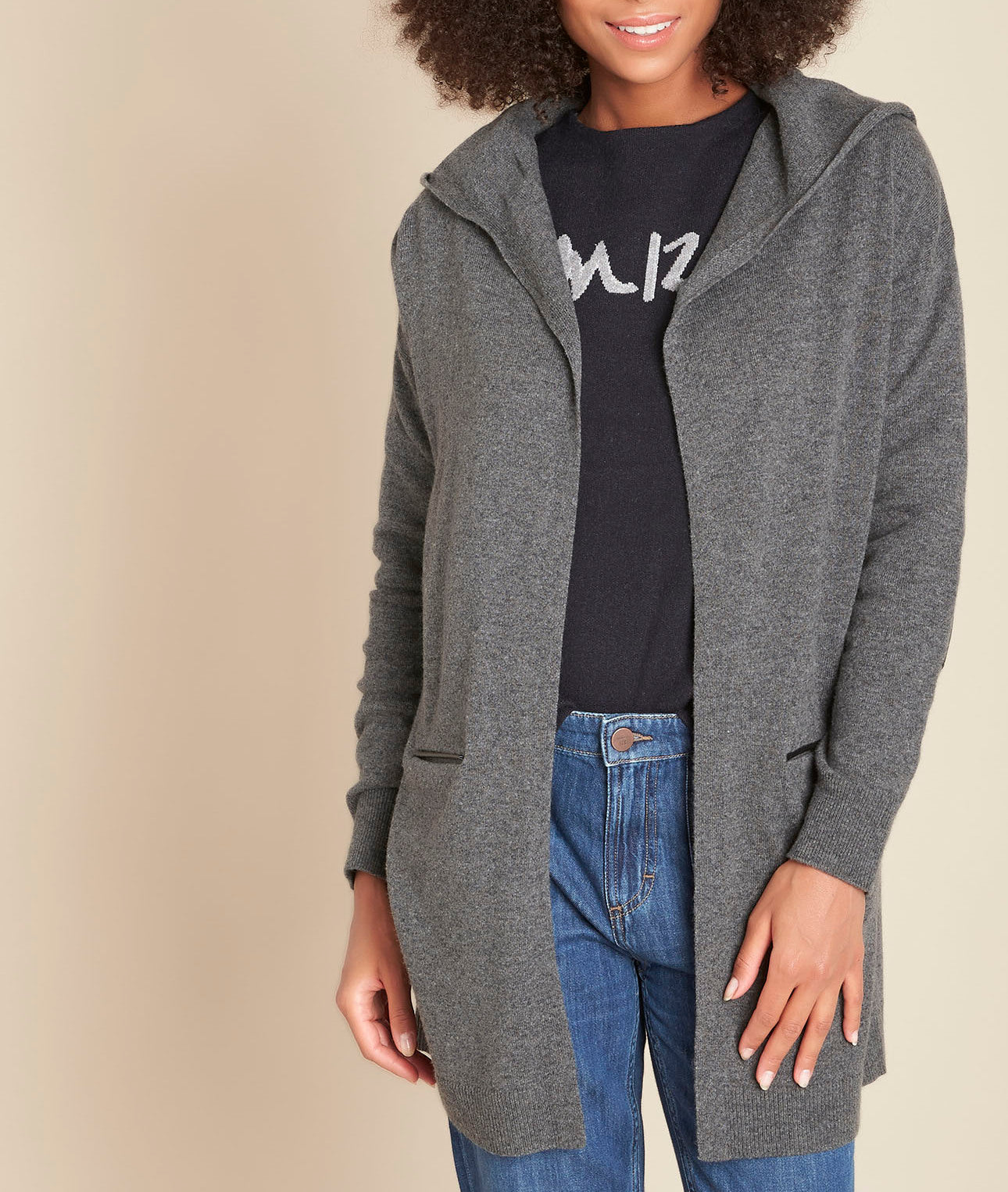 Gilet long en cachemire anthracite Feuillage Faume - seconde main