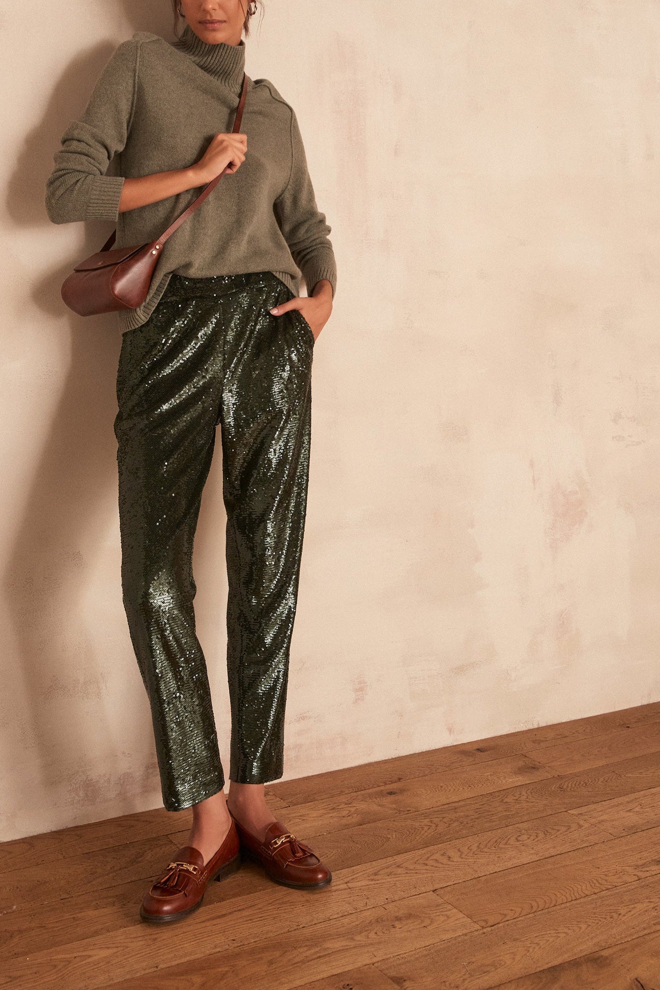 Pantalon chino à paillettes Verona Faume - seconde main