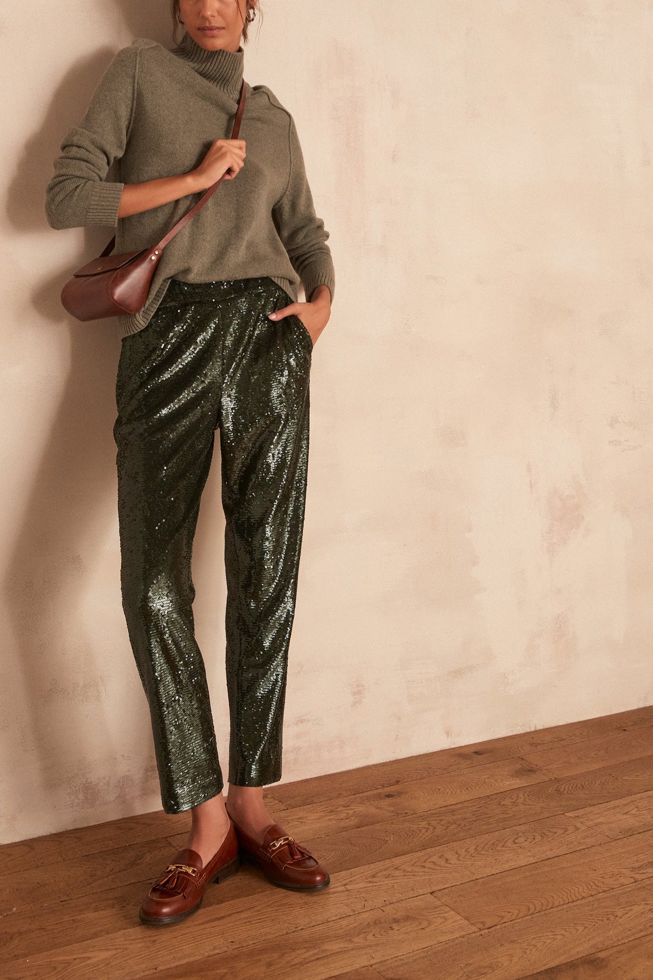 Pantalon chino à paillettes Verona Faume - seconde main