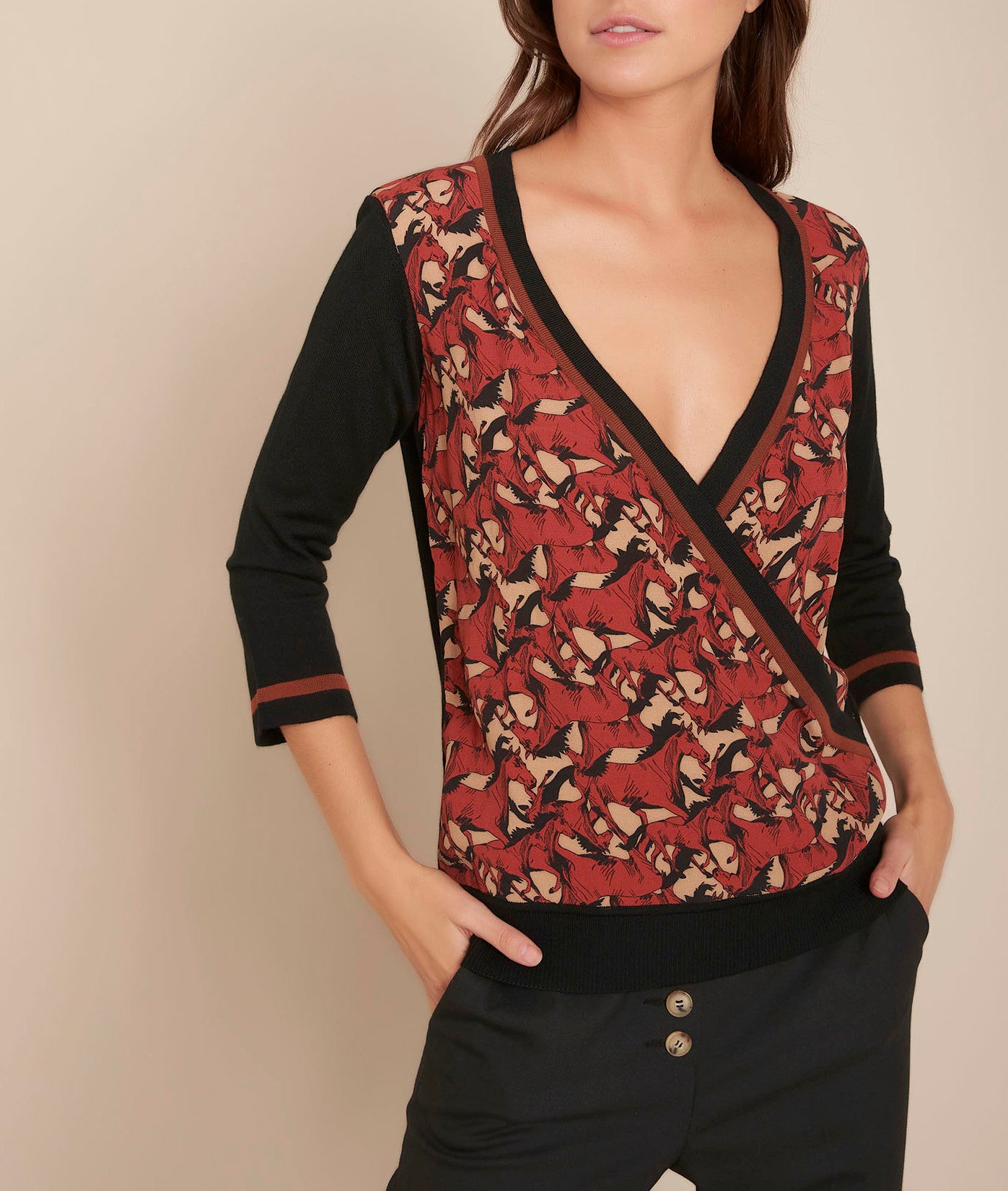 Pull cache-coeur imprimé cheval Foulée Faume - seconde main