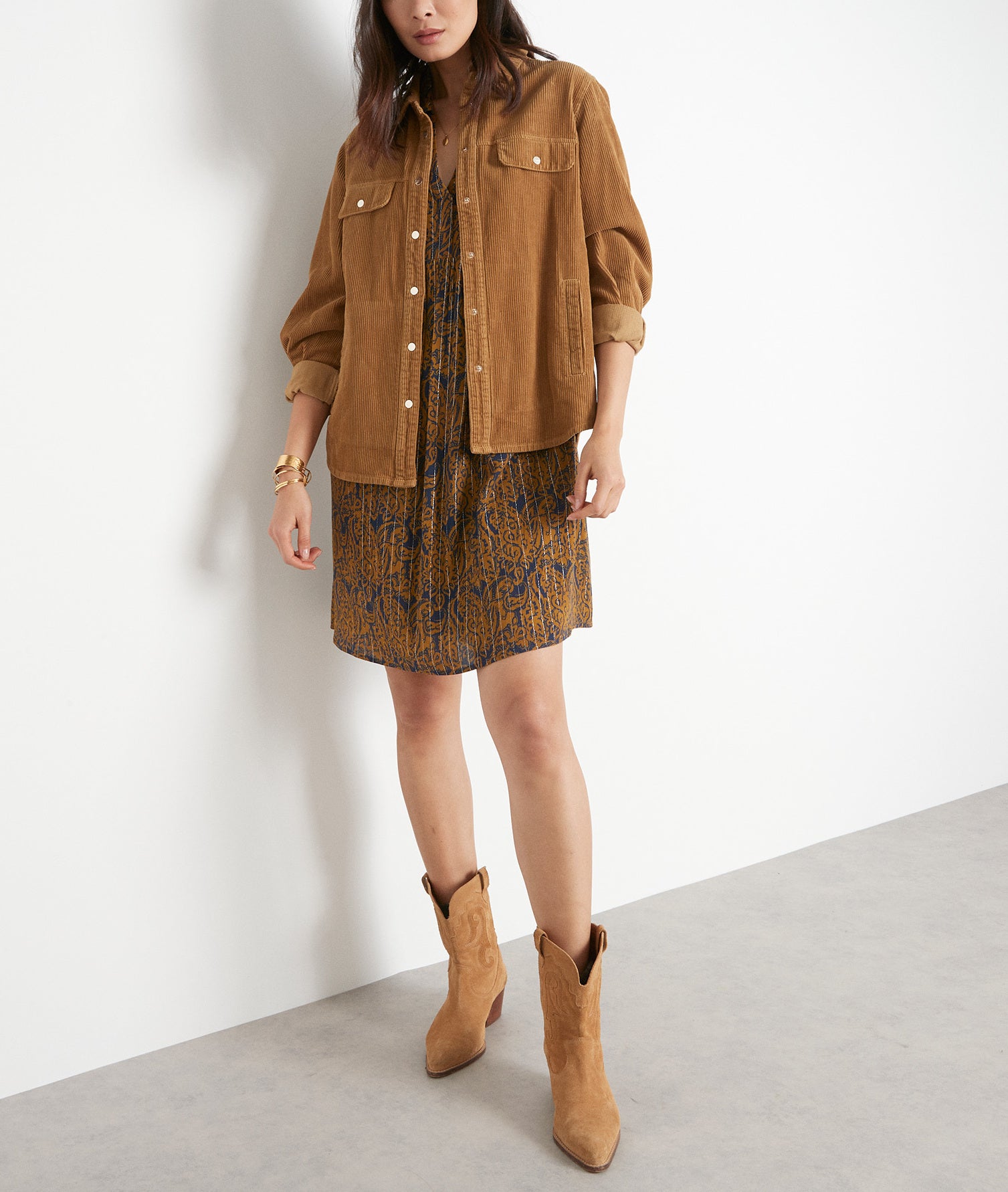 Robe courte imprimée ocre Nairobi Faume - seconde main